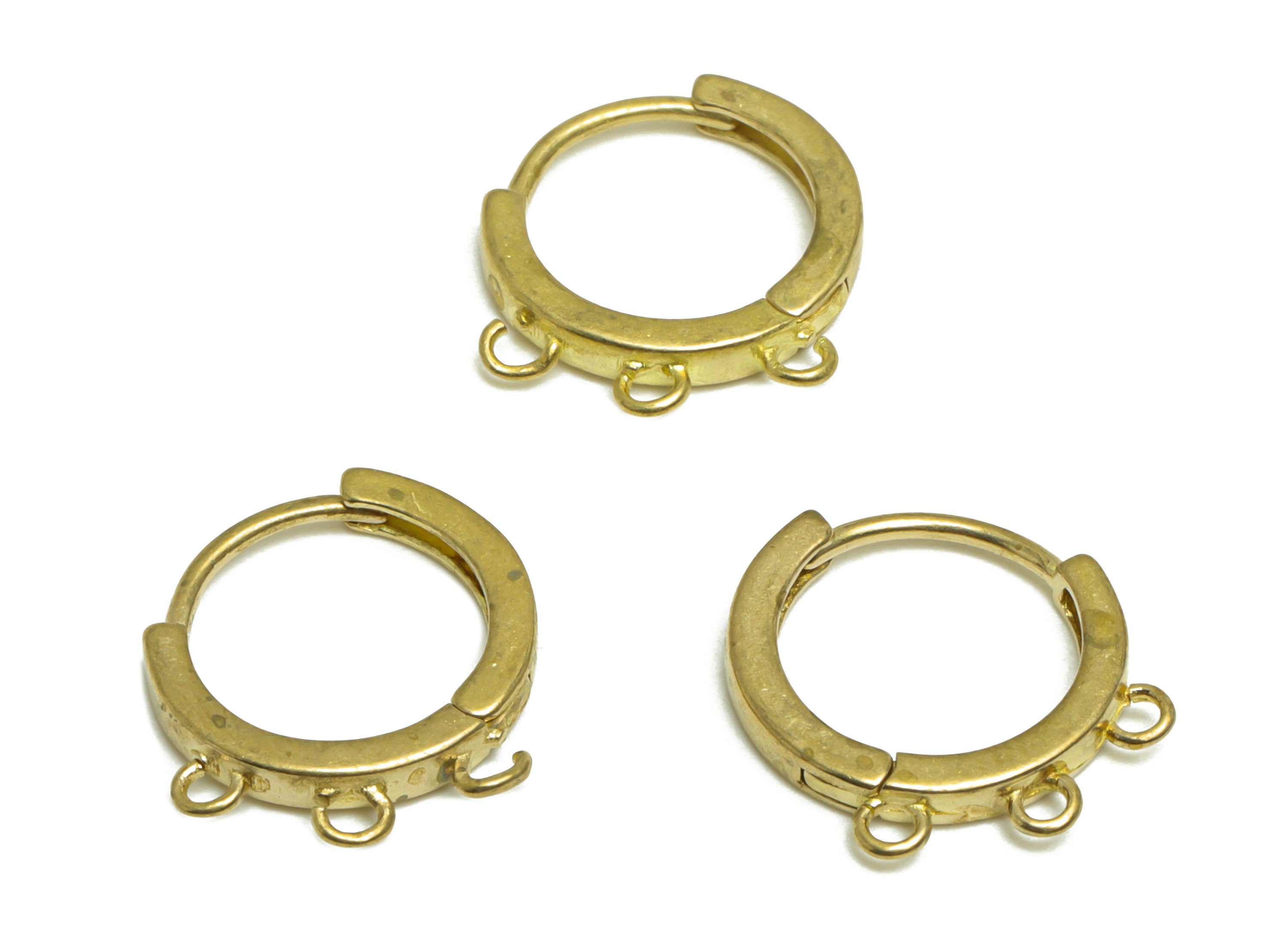 Brass Huggie Hoop Earring - Raw Brass Hoop Round Earring - Huggie Earring With 3 loop - Earring With Loop For Tassel - 14x14.3x2mm - PP10150 - DOMEDBAZAAR