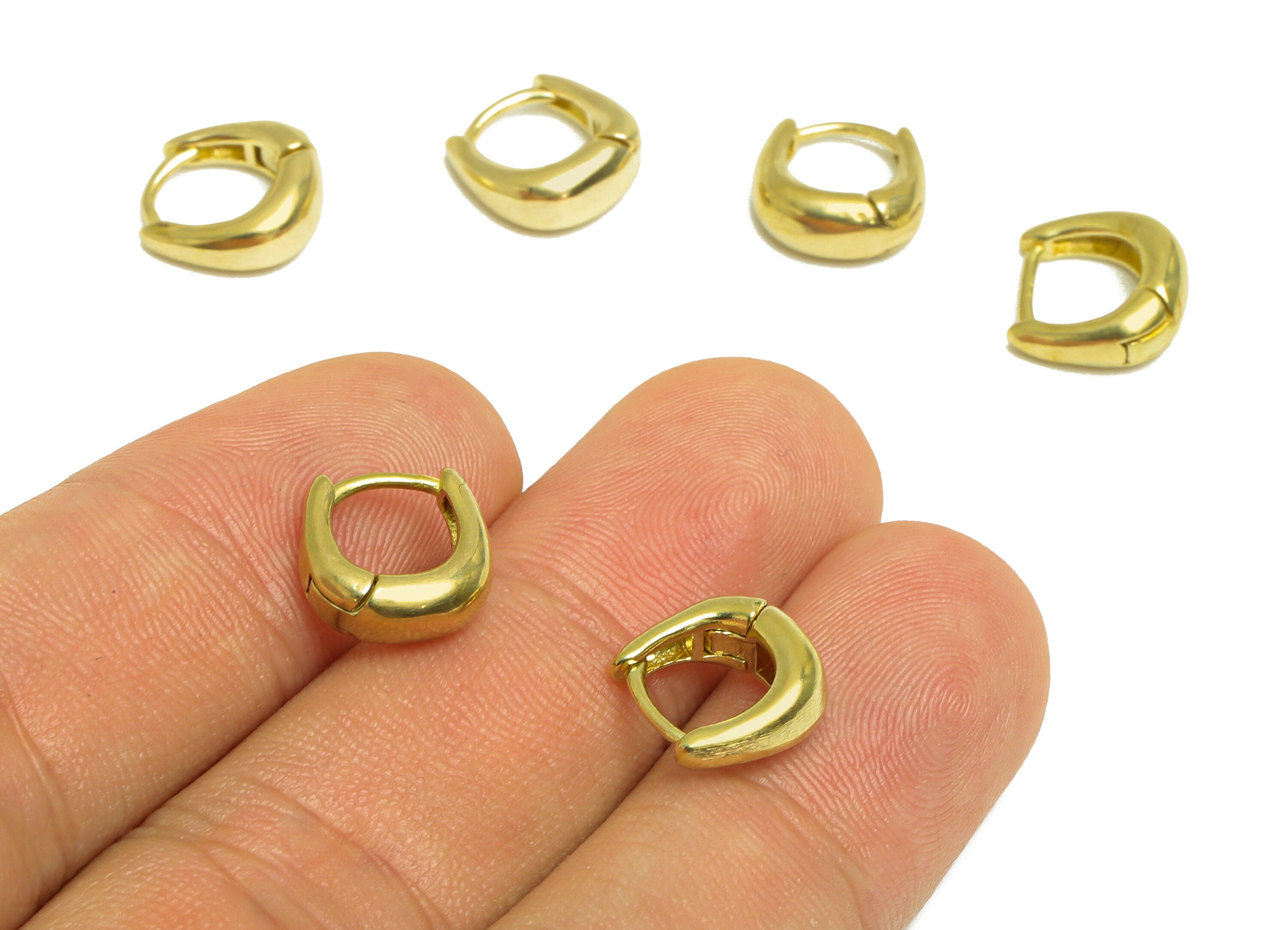 Brass Thick Huggie Hoop Earring - Raw Brass Thick Square Hoop Earring - Brass Minimalist Huggie Hoop Earring - 10.7x10.7x4.6mm - PP10012 - DOMEDBAZAAR