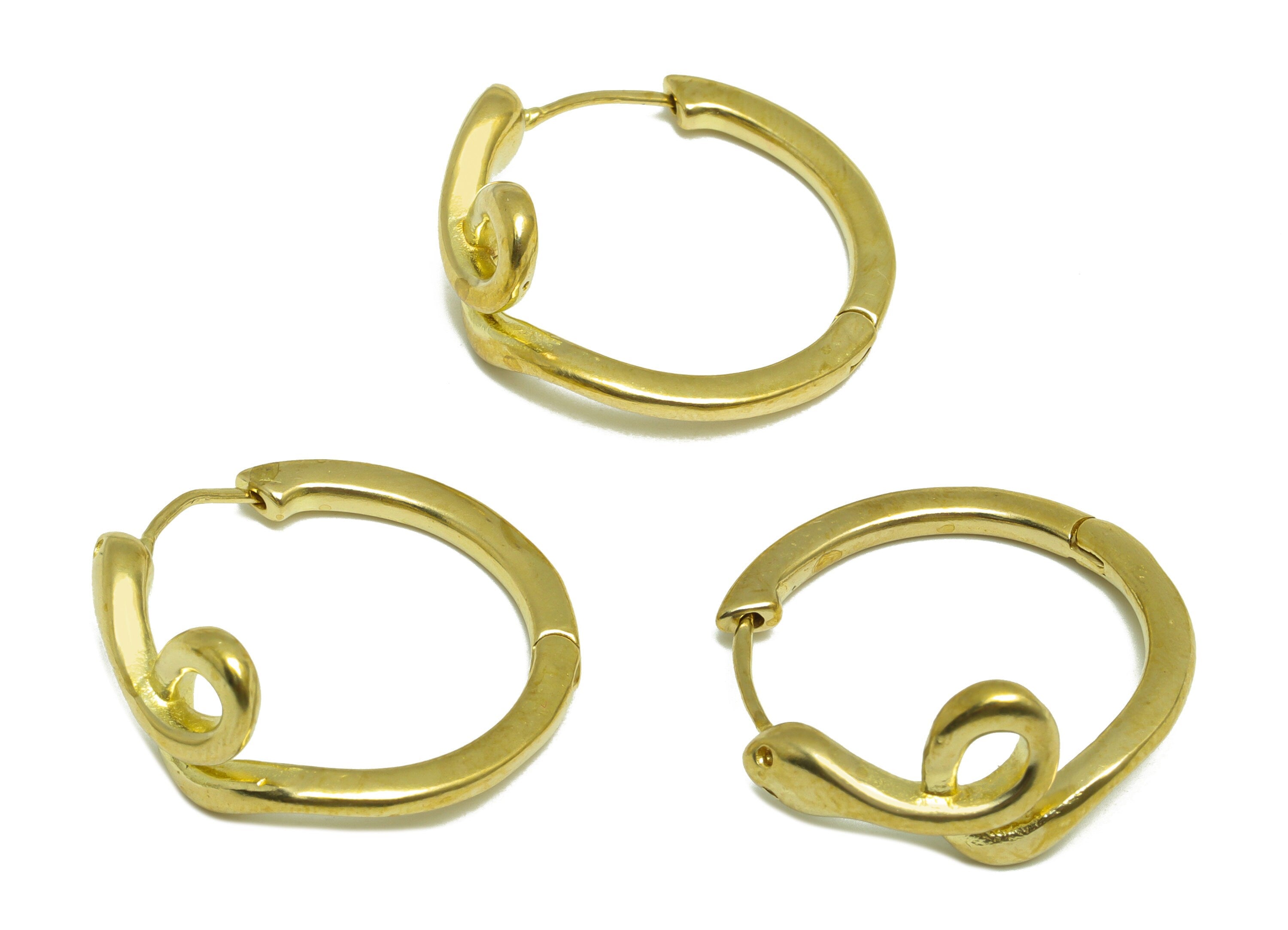 Brass Snake Huggie Hoop Earring - Raw Brass Animal Hoop Round Earring - Brass Twine Sanke Hoop Huggie Earring - 28x26x12.2mm - PP10024 - DOMEDBAZAAR