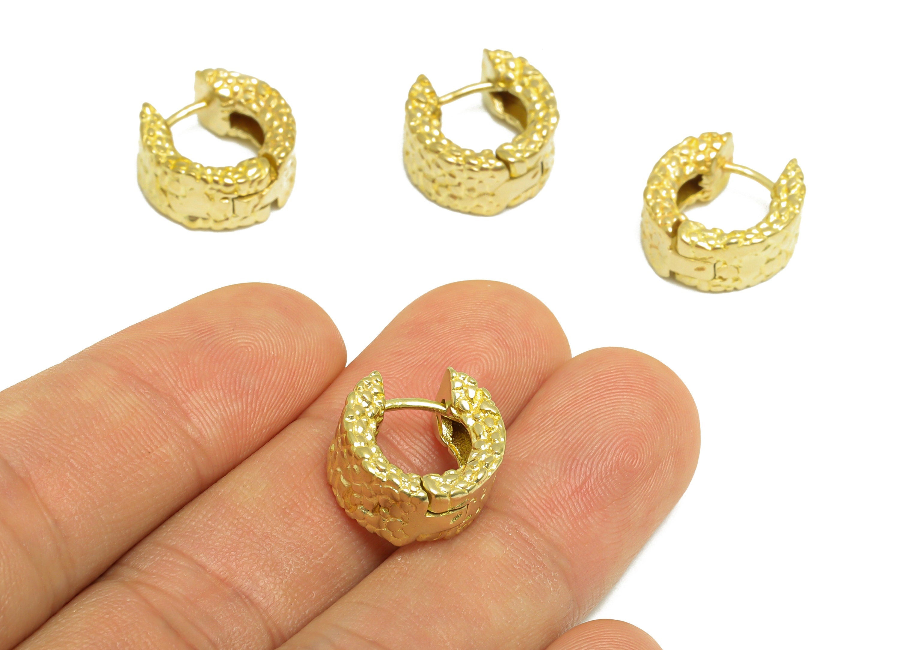 Brass Thick Huggie Hoop Earring - Raw Brass Hammered Hoop Earring - Textured Hoop Huggie Earring - Thick Huggie Earring - 15x14x7mm -PP10046 - DOMEDBAZAAR