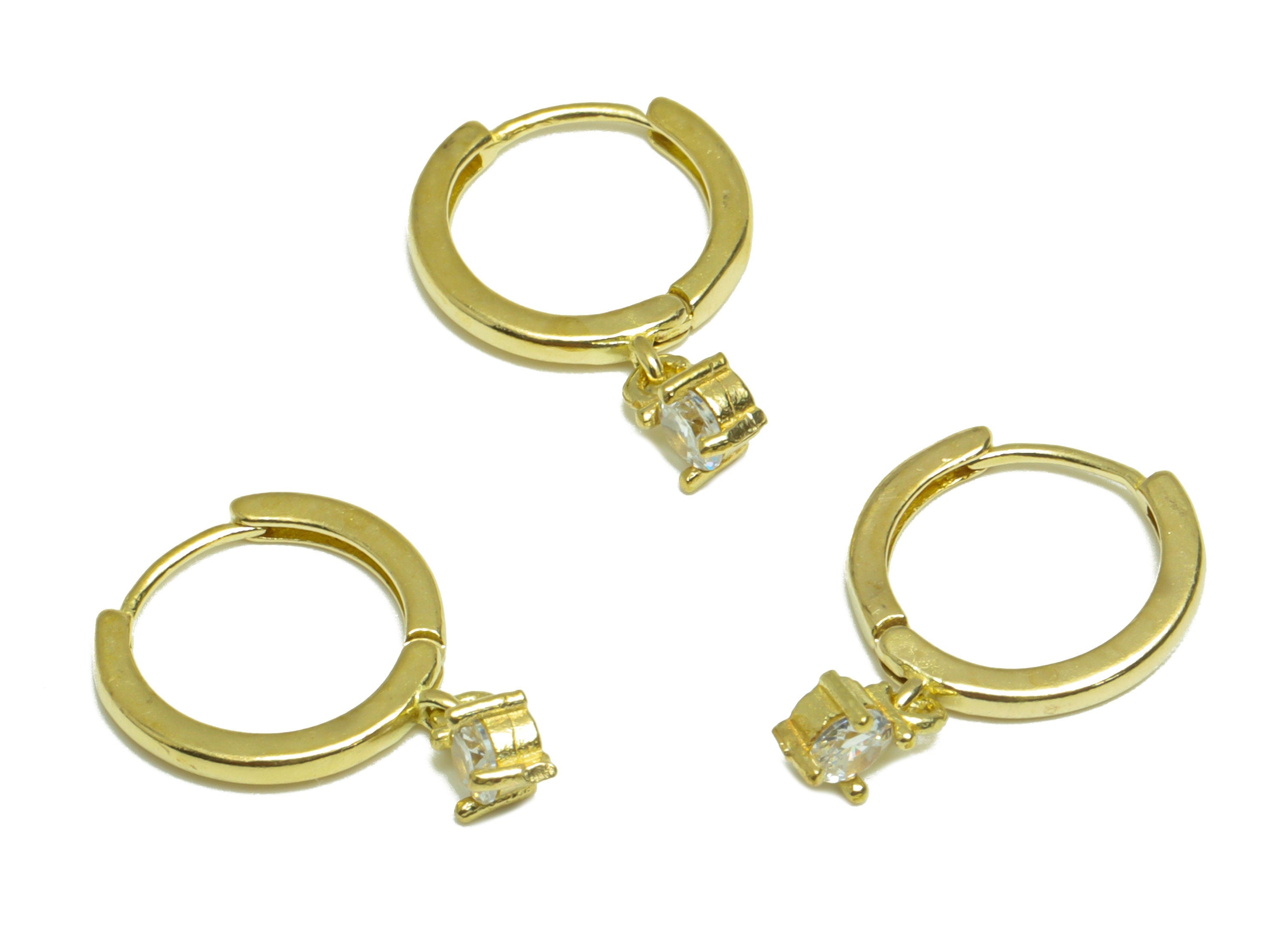 Brass Diamond Huggie Hoop Earring - Raw Brass CZ Dangle Hoop Earring - Brass Mini Cubic Zircon Hoop Huggie Earring - 14.8x11x3mm - PP10022 - DOMEDBAZAAR