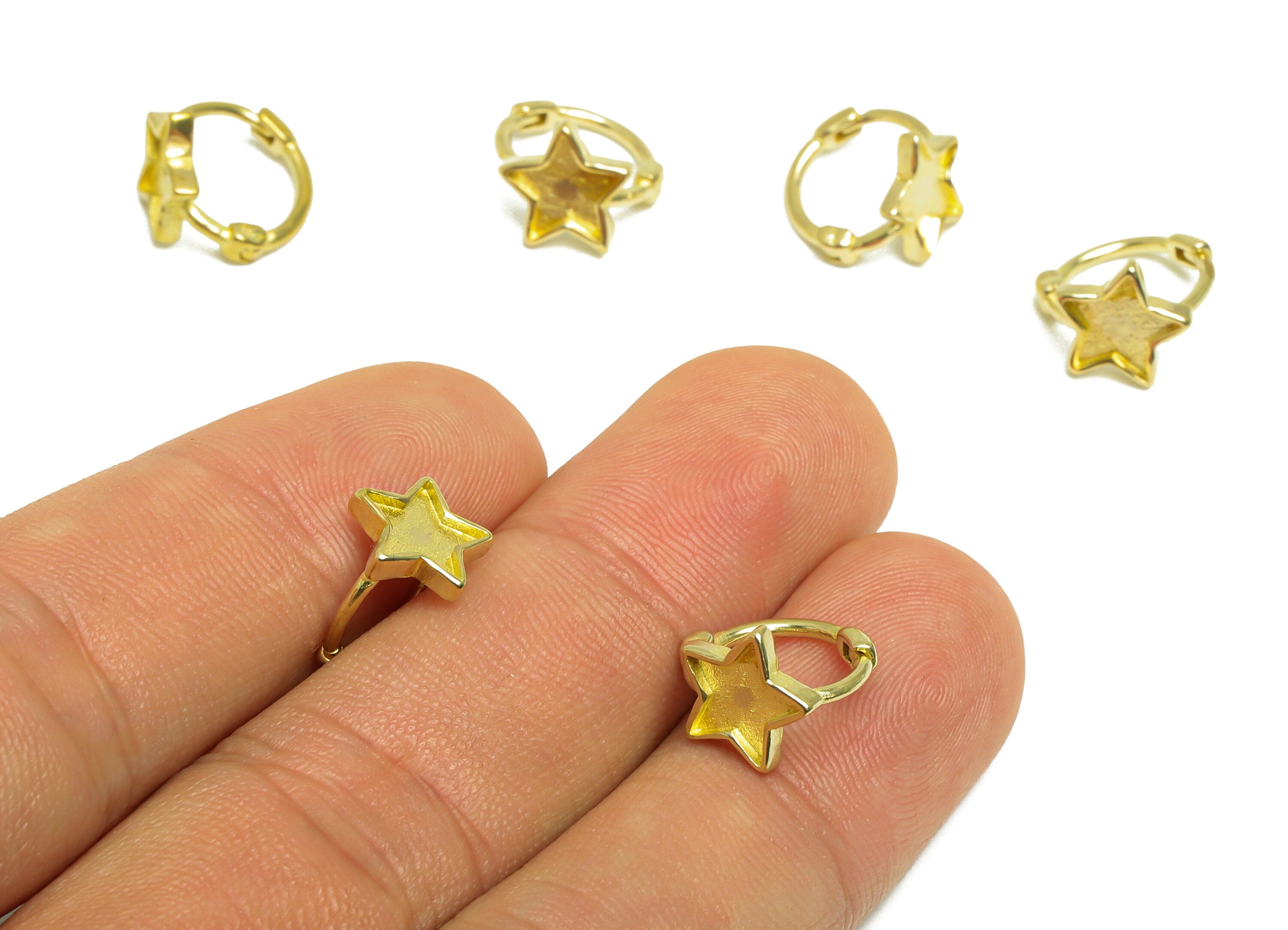 Brass Star Huggie Hoop Earring - Raw Brass Hoop Round Earring - Brass Hoop Huggie Earring - Brass Hoop For Diamond - 11.8x11.6x9mm - PP10031 - DOMEDBAZAAR