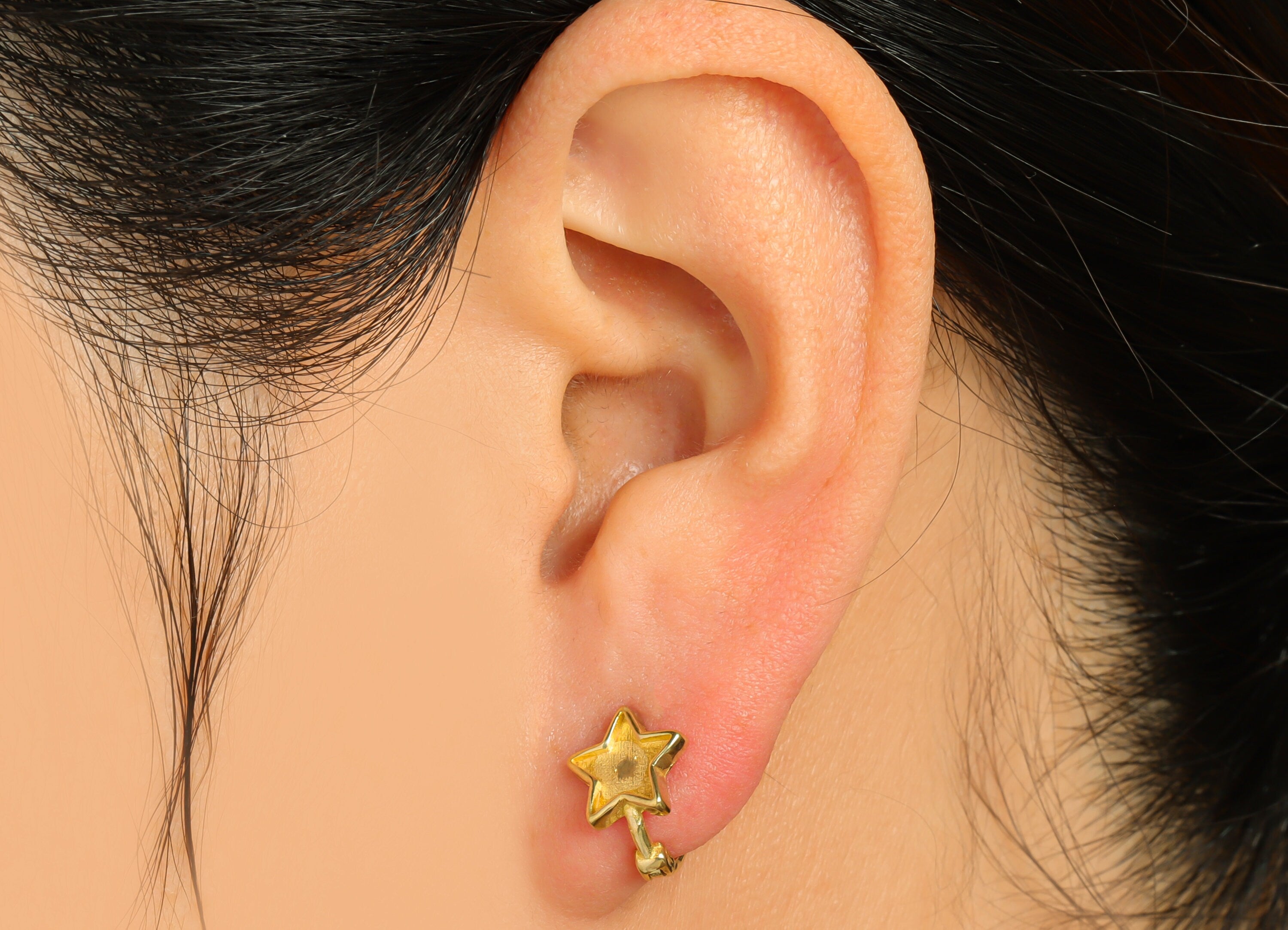 Brass Star Huggie Hoop Earring - Raw Brass Hoop Round Earring - Brass Hoop Huggie Earring - Brass Hoop For Diamond - 11.8x11.6x9mm - PP10031 - DOMEDBAZAAR