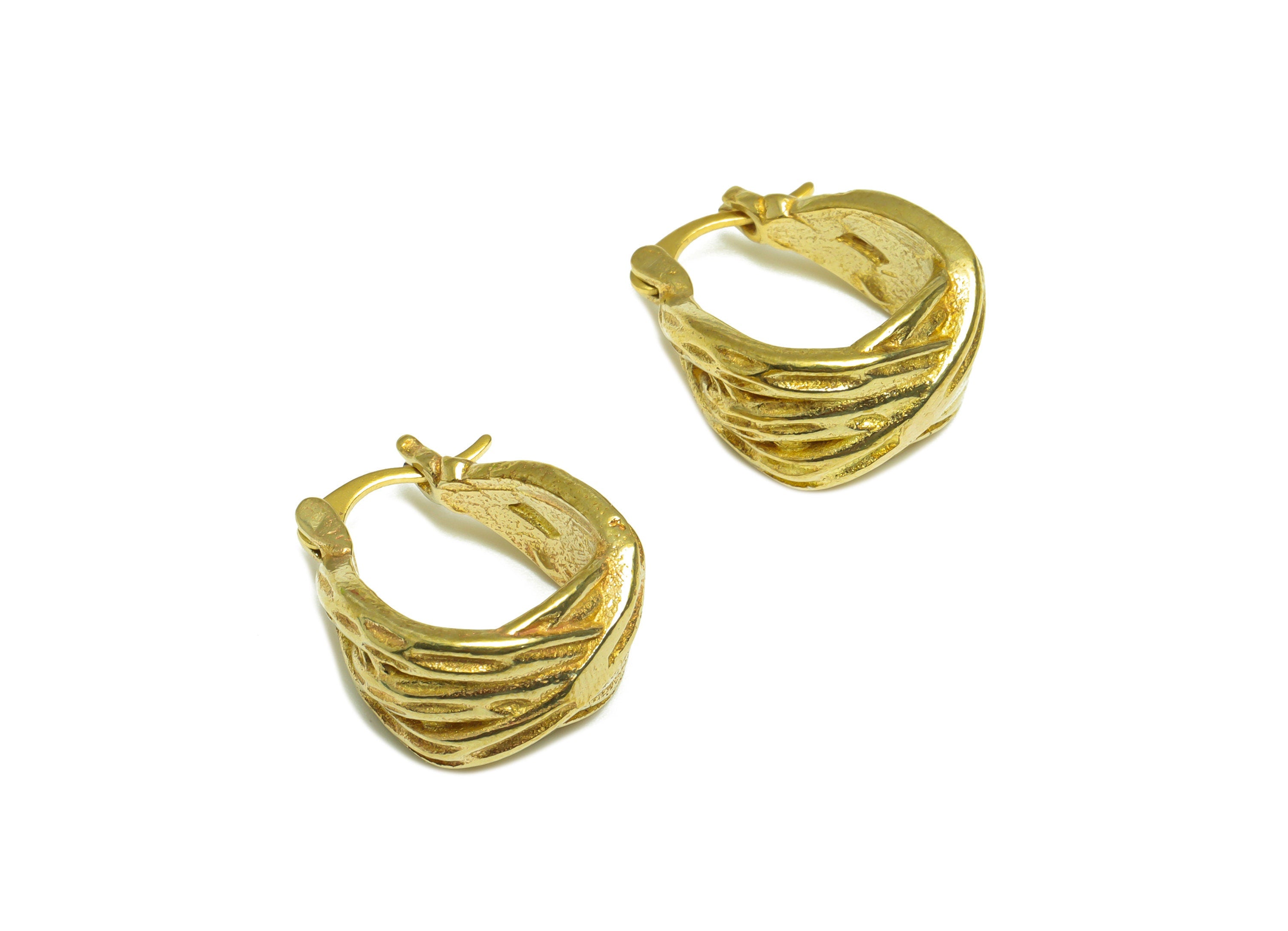 Brass Textured Hoop Earring - Raw Brass Hinged Back Hoop Earring - Brass Textured Hoop Hinged Back Earring - Hinged Back - 20x16x9mm-PP10049 - DOMEDBAZAAR