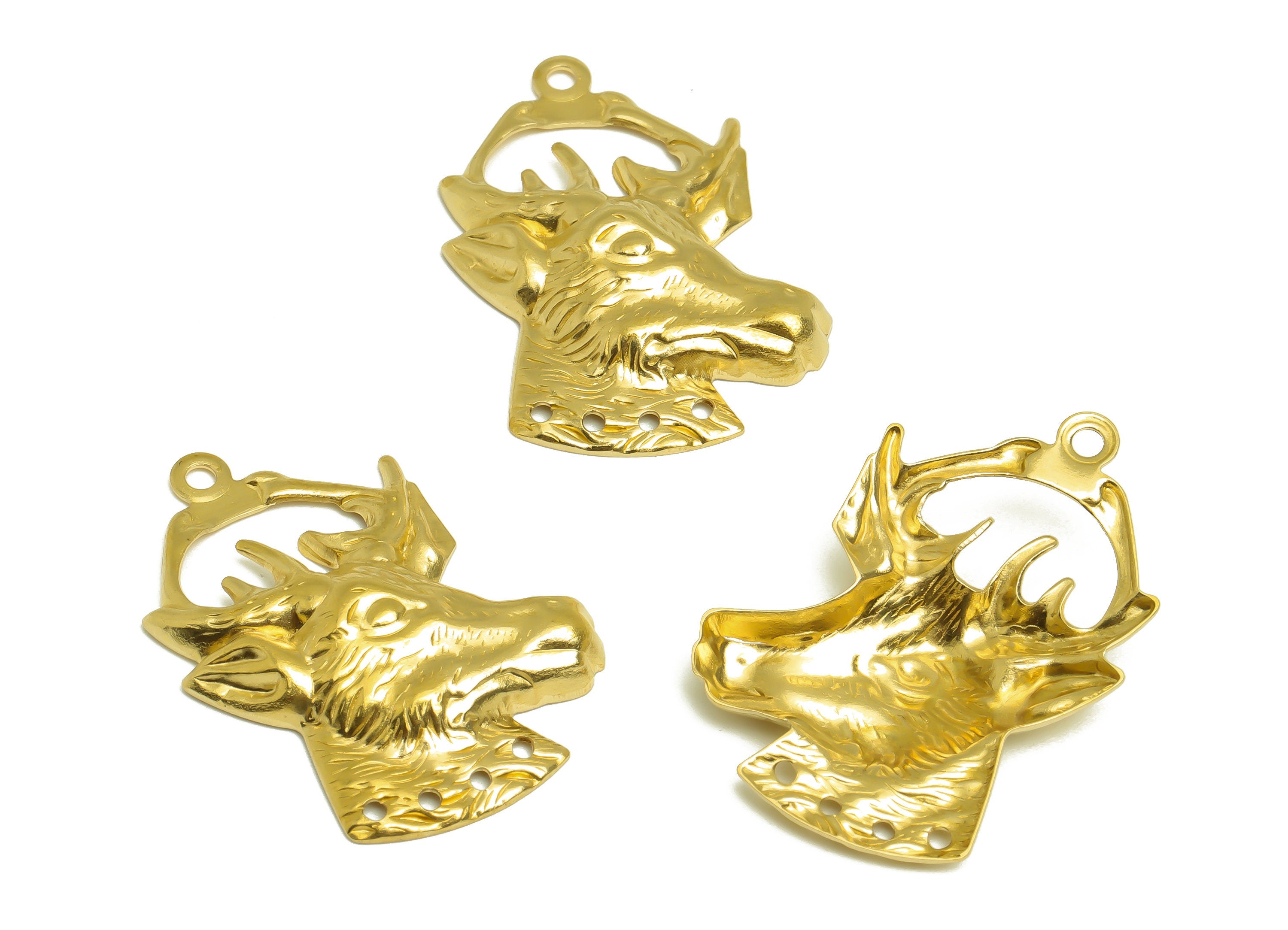 Brass Deer Earring Charm - Brass Deer Earring Connector - Textured Deer Vintage Earring Charm - Vintage Charm - 34x25x4.6mm - PP10430 - DOMEDBAZAAR