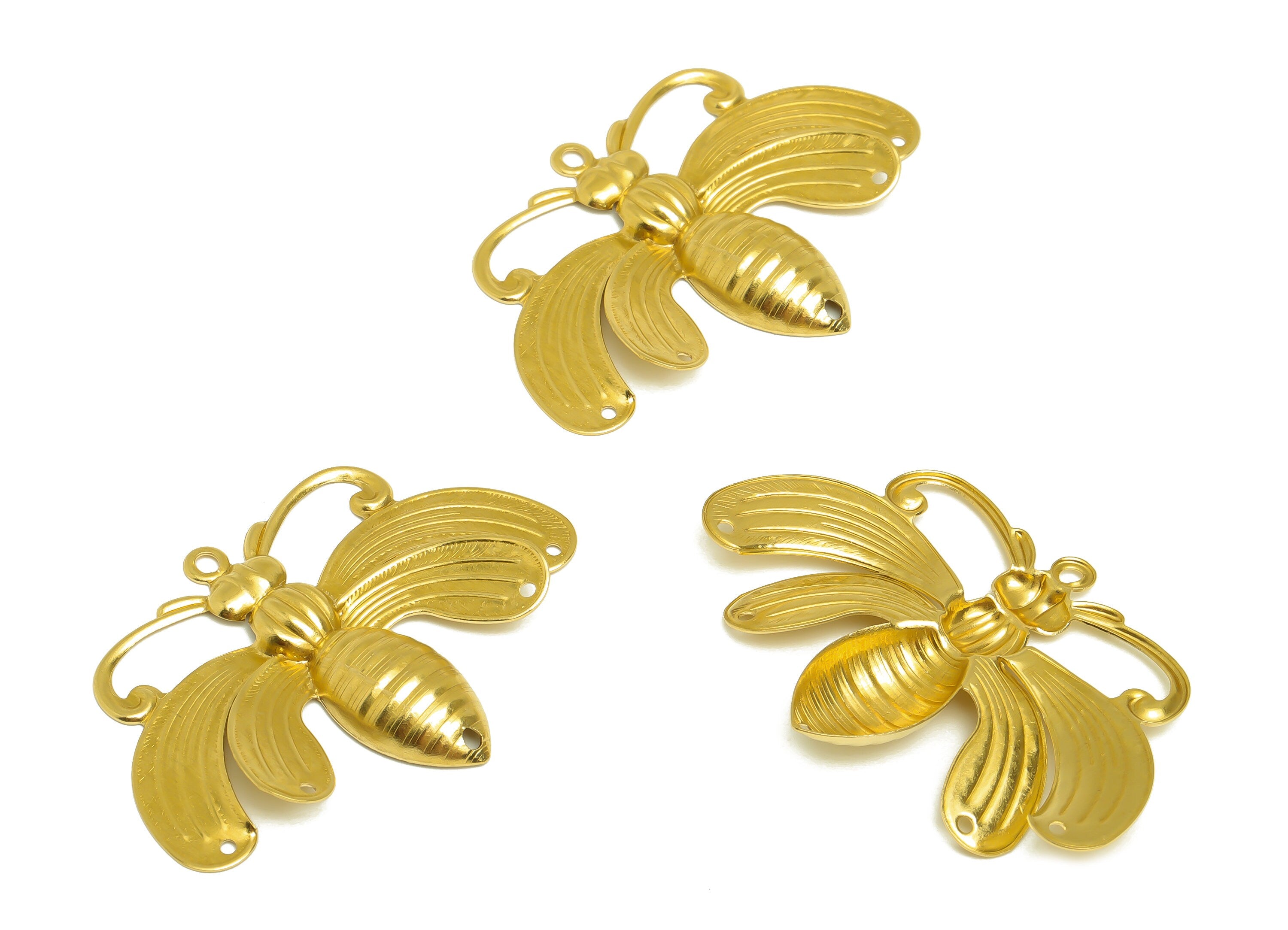 Brass Bee Earring Charm - Brass Textured Bee Connector - Textured Vintage Looking Earring Charm - Animal Charm - 49x34x4.6mm - PP10429 - DOMEDBAZAAR