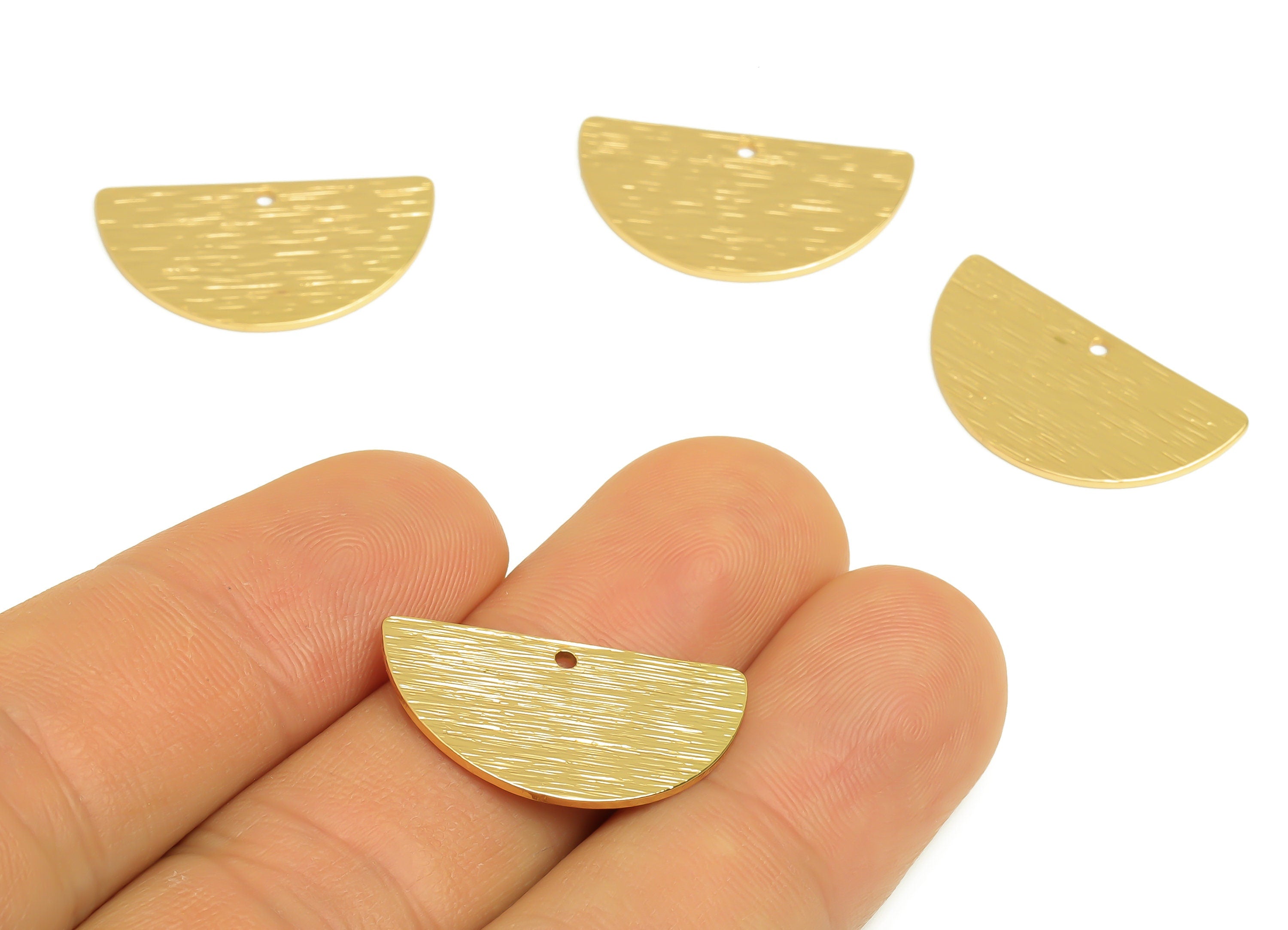 Brass Semicircle Earring Charm - Raw Brass Textured Half Round Pendant - Minimalism Earring Finding - Jewelry Making - 24x13x0.8mm - PP10351 - DOMEDBAZAAR