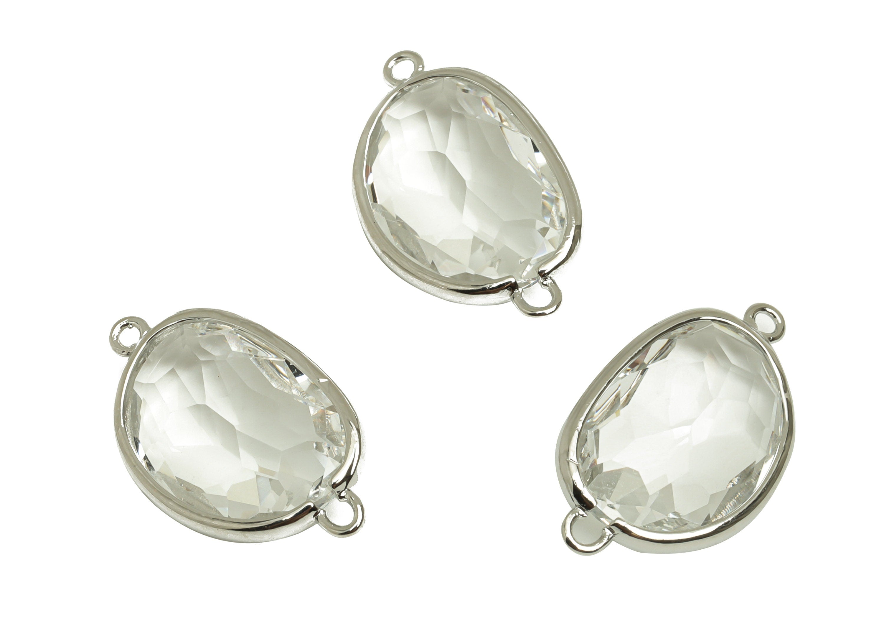 Crystal Oval Earring Connector - Gold Oval Pendant - KC Silver Tone Plated Brass - Jewelry Making Supplies - 20x12x6.5mm - GS1046B - DOMEDBAZAAR