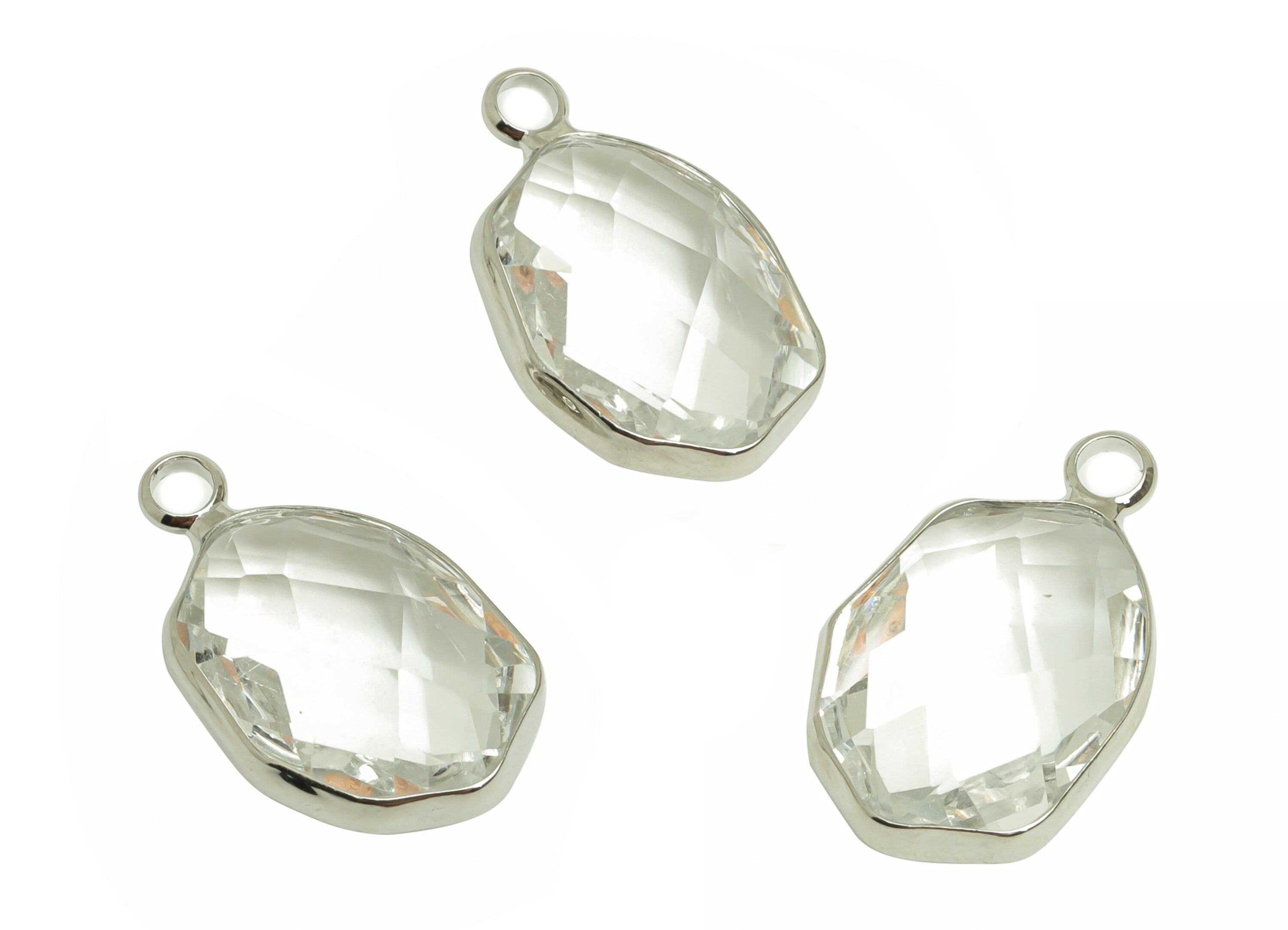 Glass Oval Earring Charms - Brass Oval Pendant - Silver Tone Plated Brass - Jewelry Making Supplies - 20x12x6.5mm - GS1054B - DOMEDBAZAAR