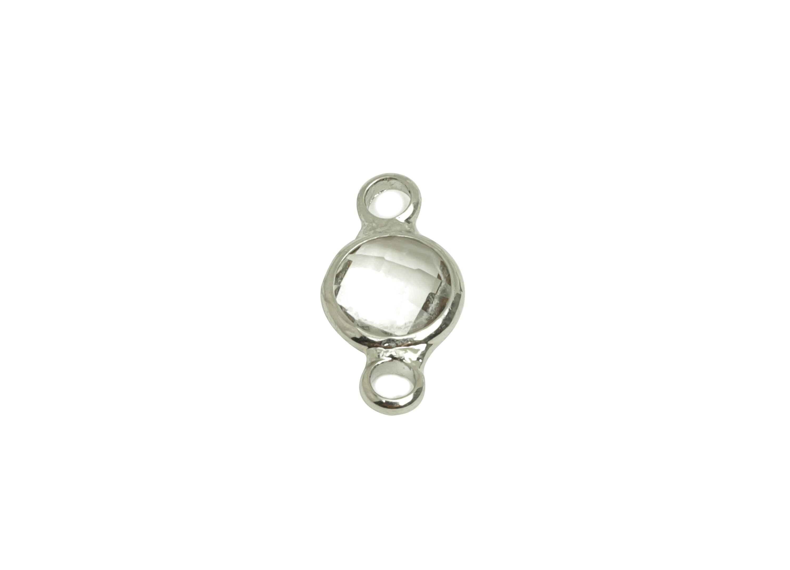 Brass Clear Glass Earring Connector - Round Frame Bracelet Charm - Silver Tone Plating Clear - Faceted Transparent Glass - 12x6x2mm -GS1139C - DOMEDBAZAAR