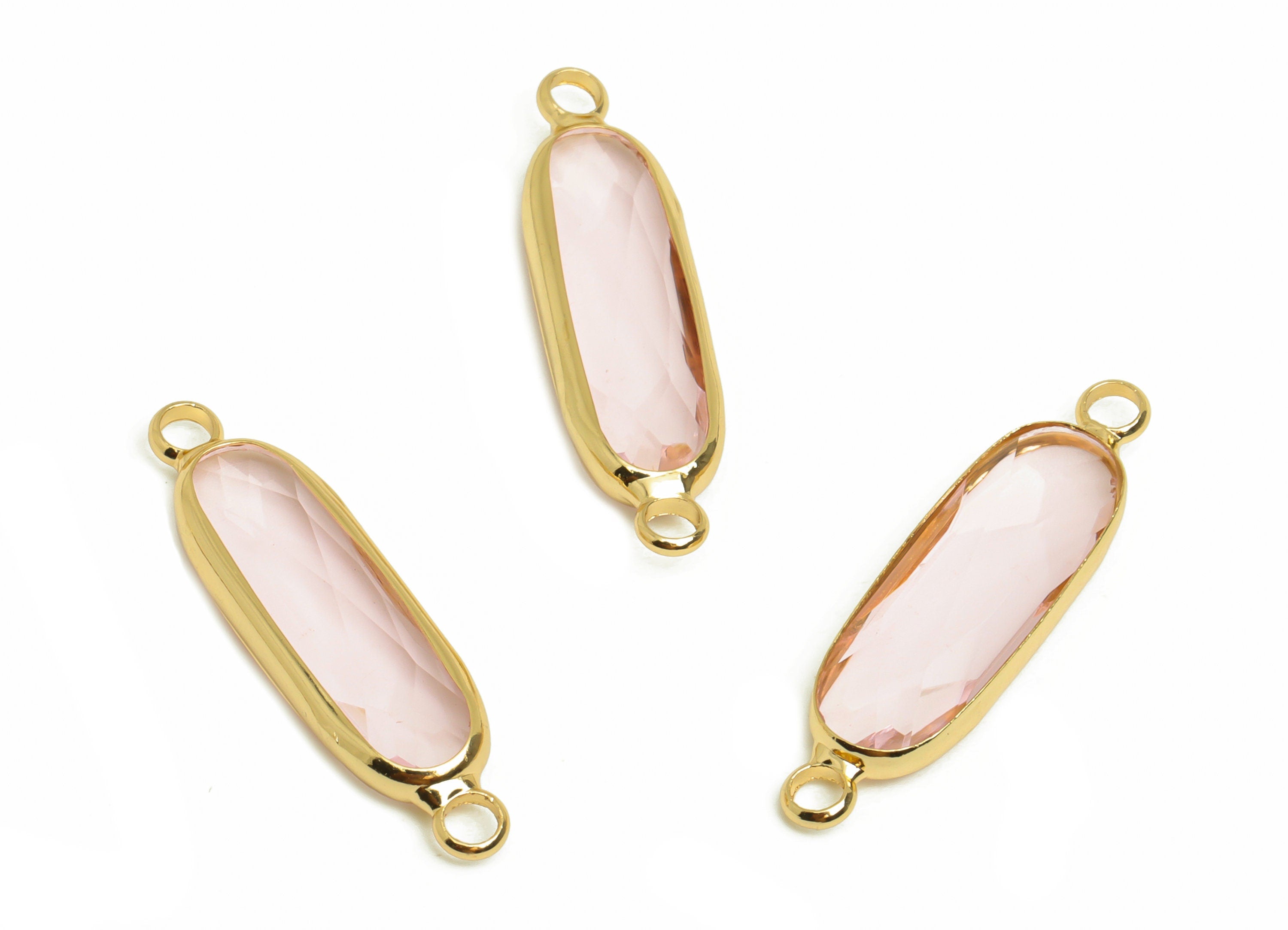 Glass Oval Earring Connector - Brass Oval Frame Charms - Bracelet Connector - Gold Tone Plated Brass - Faceted Glass - 29x7.7x5mm - GS1119D - DOMEDBAZAAR