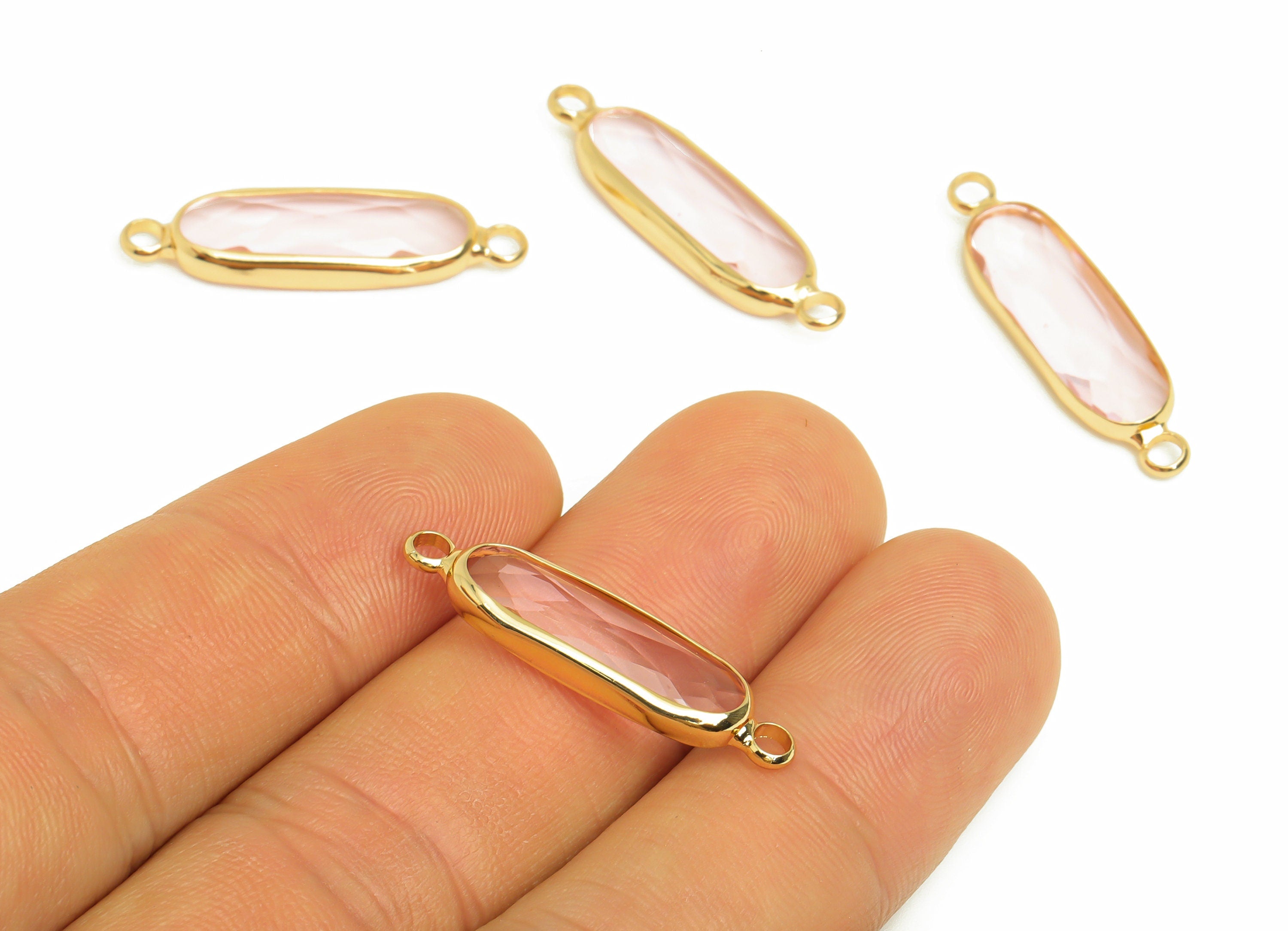 Glass Oval Earring Connector - Brass Oval Frame Charms - Bracelet Connector - Gold Tone Plated Brass - Faceted Glass - 29x7.7x5mm - GS1119D - DOMEDBAZAAR