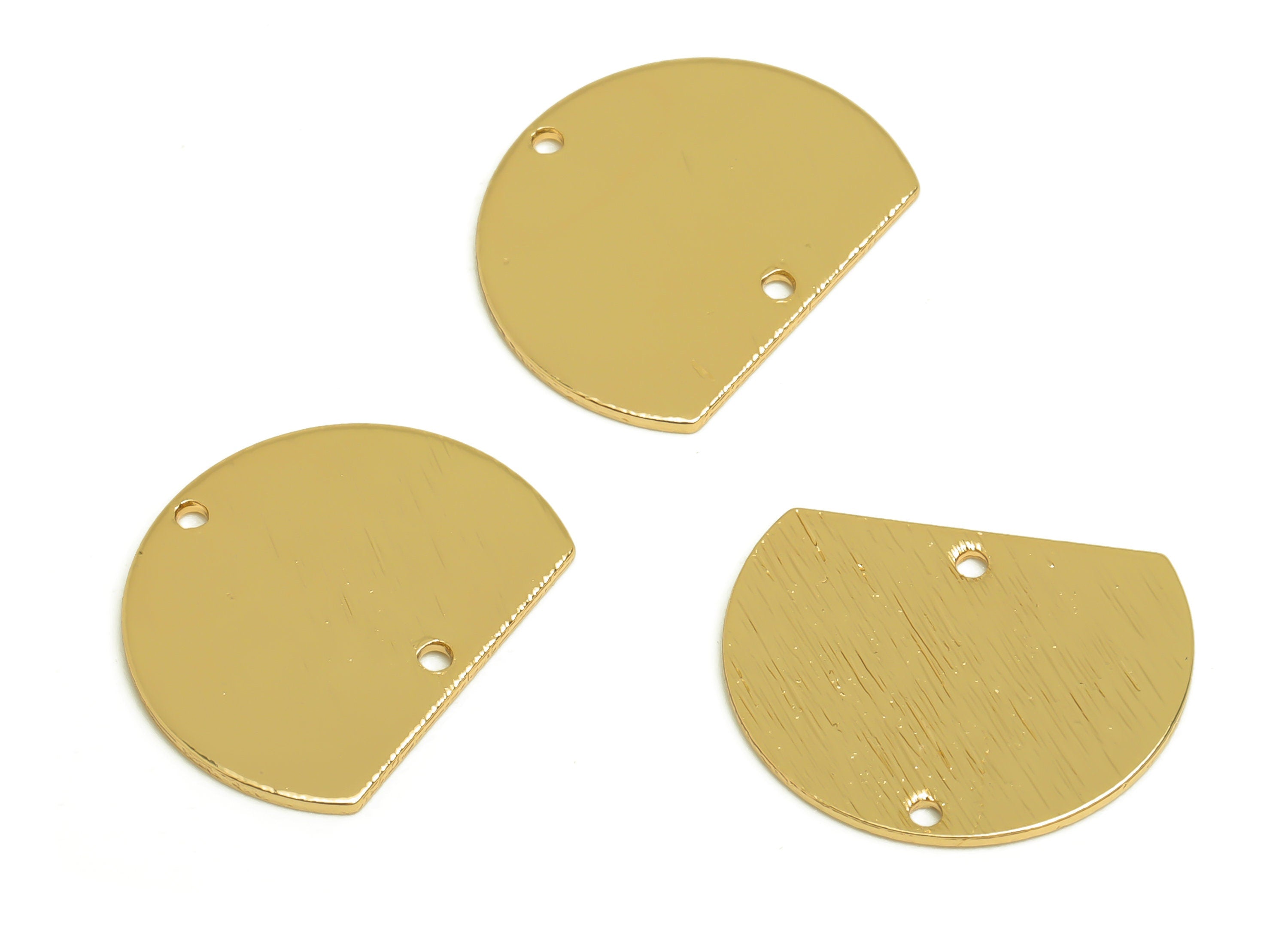 Brass Textured Semicircle Earring Connector - Raw Brass Half Round Earring Charms - 2 Holes - Jewelry Supplies - 18.6x14.8x0.8mm - PP10350 - DOMEDBAZAAR
