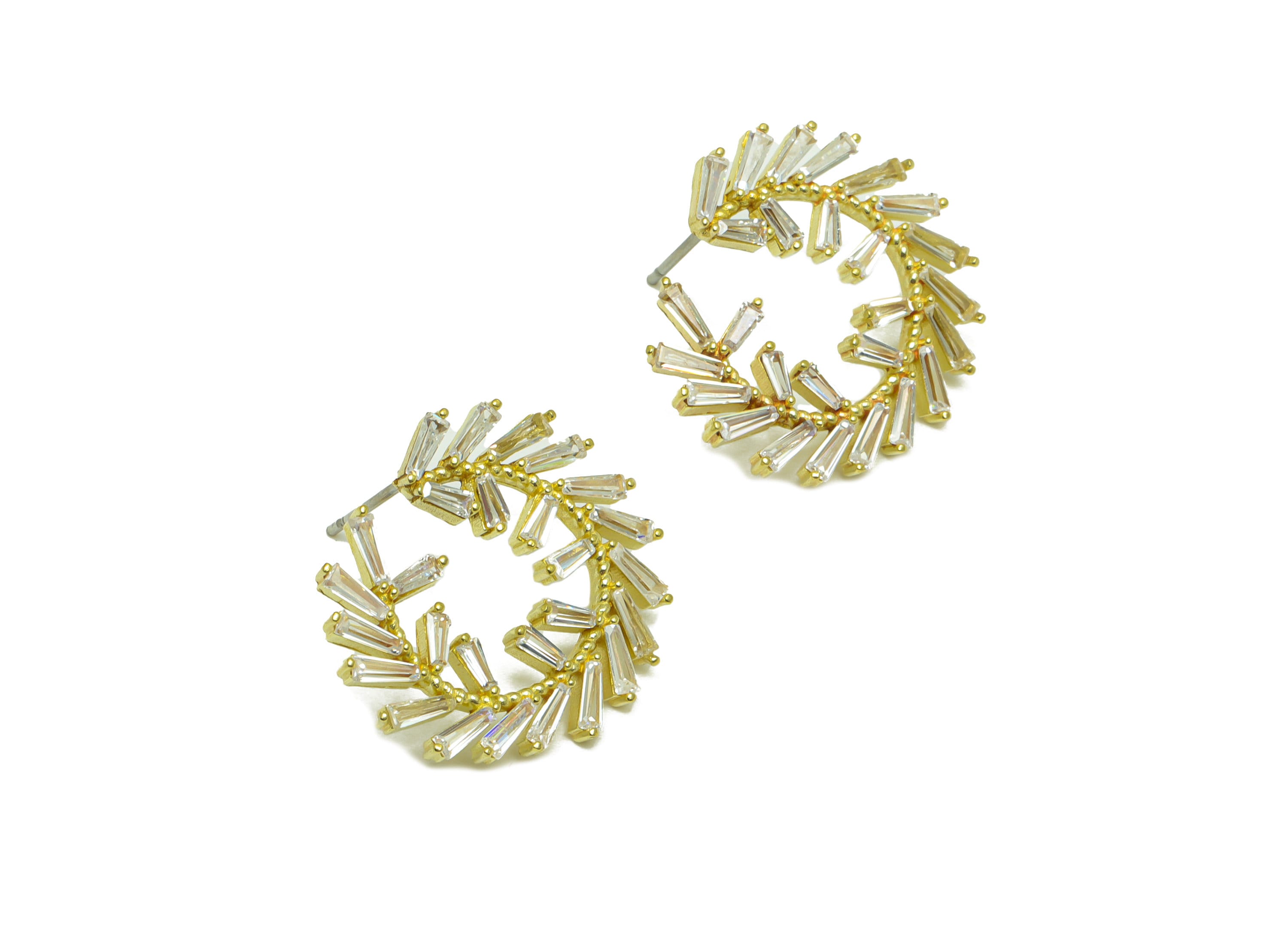 Brass CZ C Hoop Earring Post - Raw Brass Trapezoid Hoop Cubic Zircon Earring Post - Brass Branch Zircon Earring Post - 22x19x2mm - PP10108 - DOMEDBAZAAR