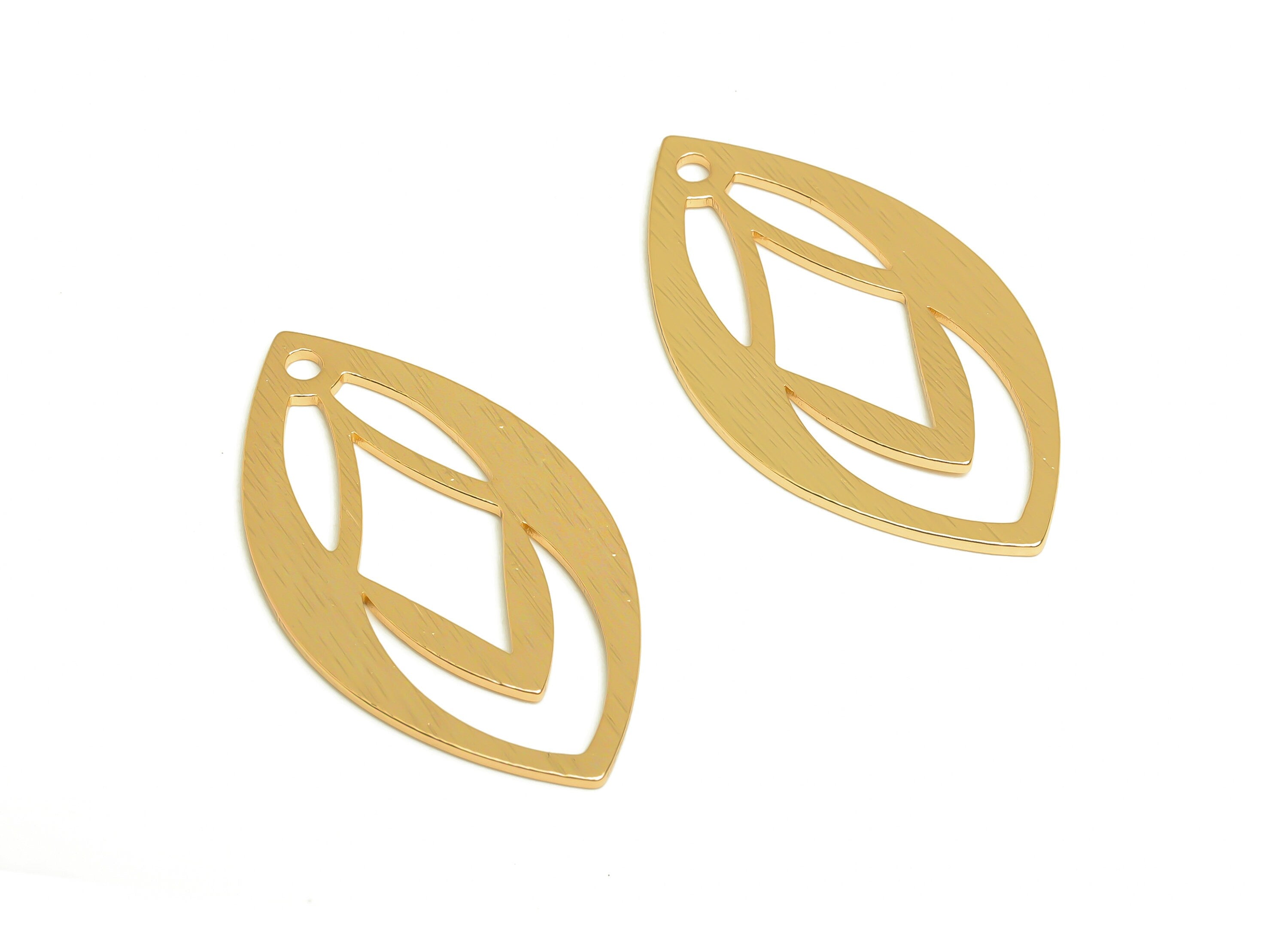 Brass Leaf Charms - Raw Brass Textured Leaf Earrings and Pendant - Minimalism Earring Findings - Jewelry Supplies - 40x22x1mm - PP10445 - DOMEDBAZAAR