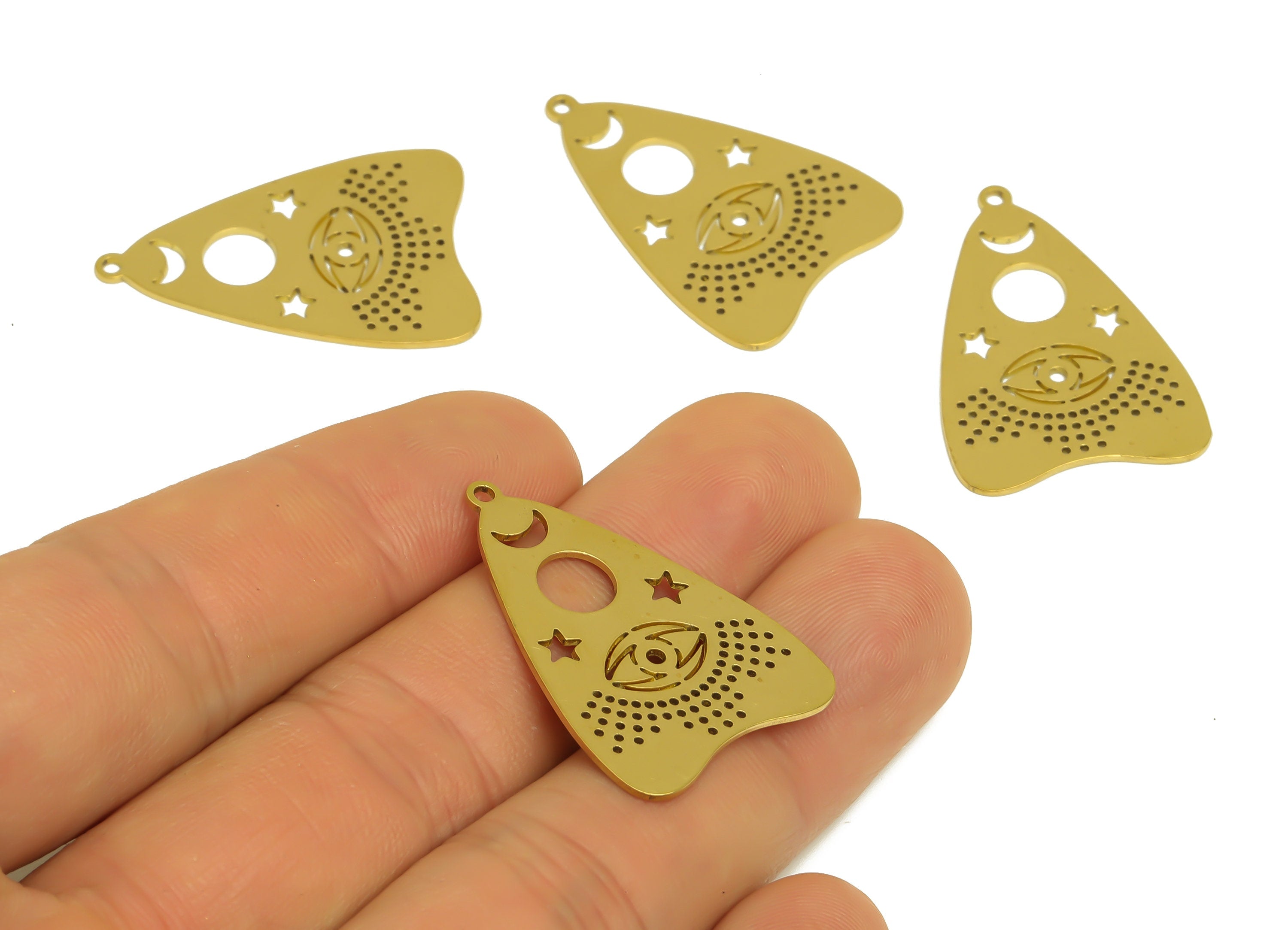 Brass Heart Eye Earring Charms - Raw Brass Heart Moon Star Charms and Pendant - Earring Finding - Jewelry Supplies - 32x22x0.7mm - PP10439 - DOMEDBAZAAR