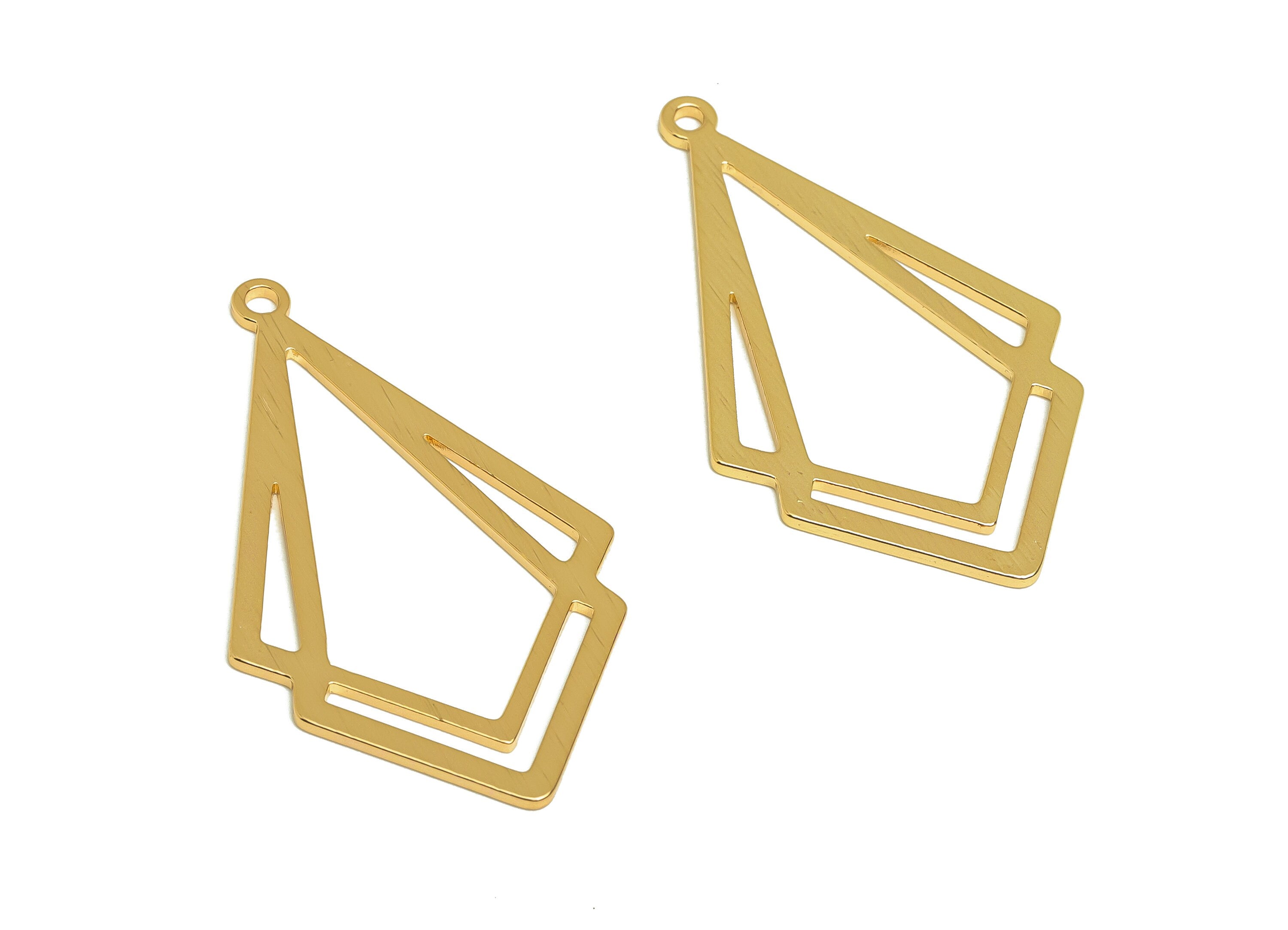 Brass Diamond Charms - Raw Brass Textured Rhombic Earring Charm - Brass Geometry Pendant - Kc Gold Tone Plating - 43x25x1.2mm - PP10448 - DOMEDBAZAAR