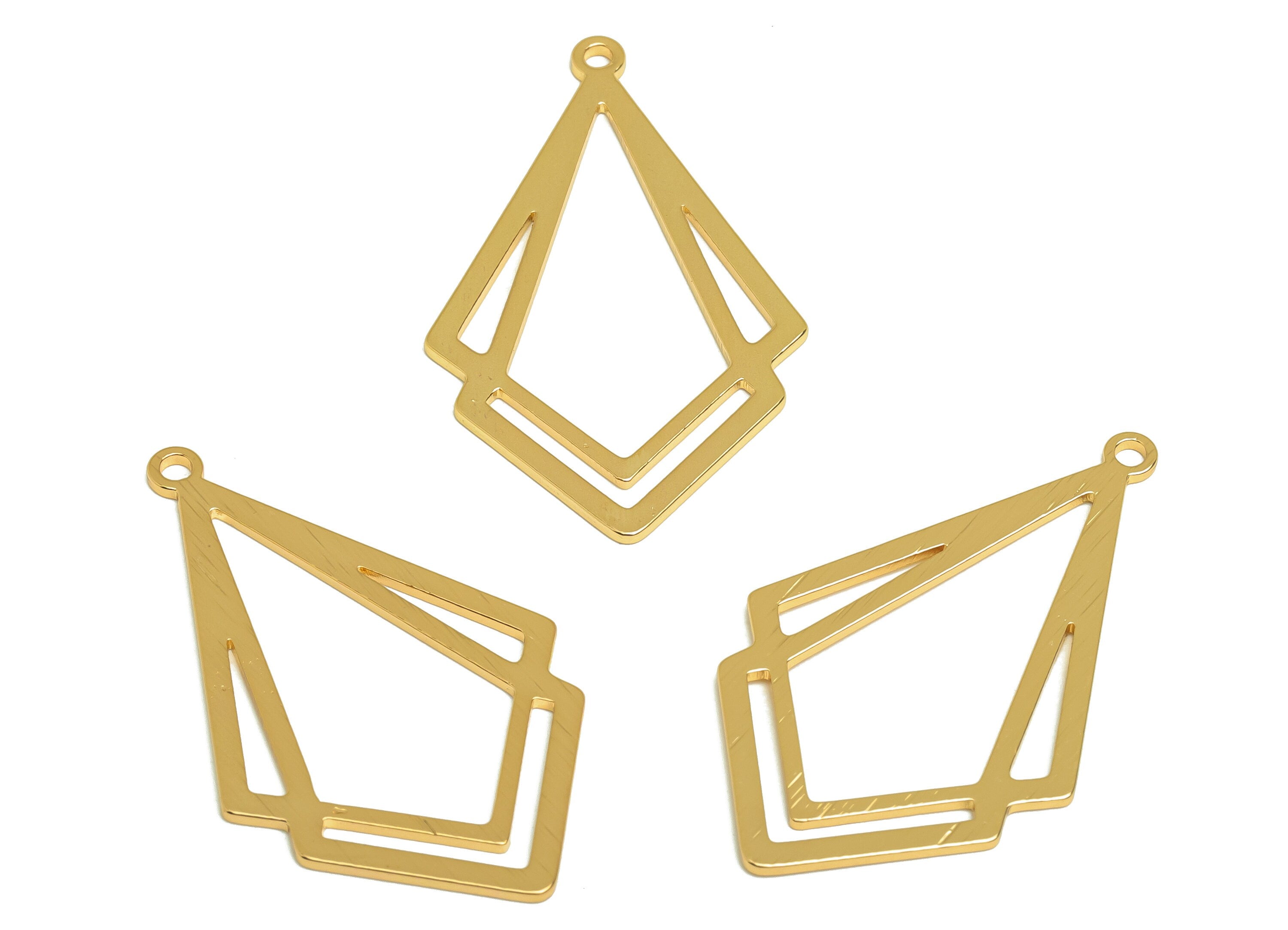 Brass Diamond Charms - Raw Brass Textured Rhombic Earring Charm - Brass Geometry Pendant - Kc Gold Tone Plating - 43x25x1.2mm - PP10448 - DOMEDBAZAAR
