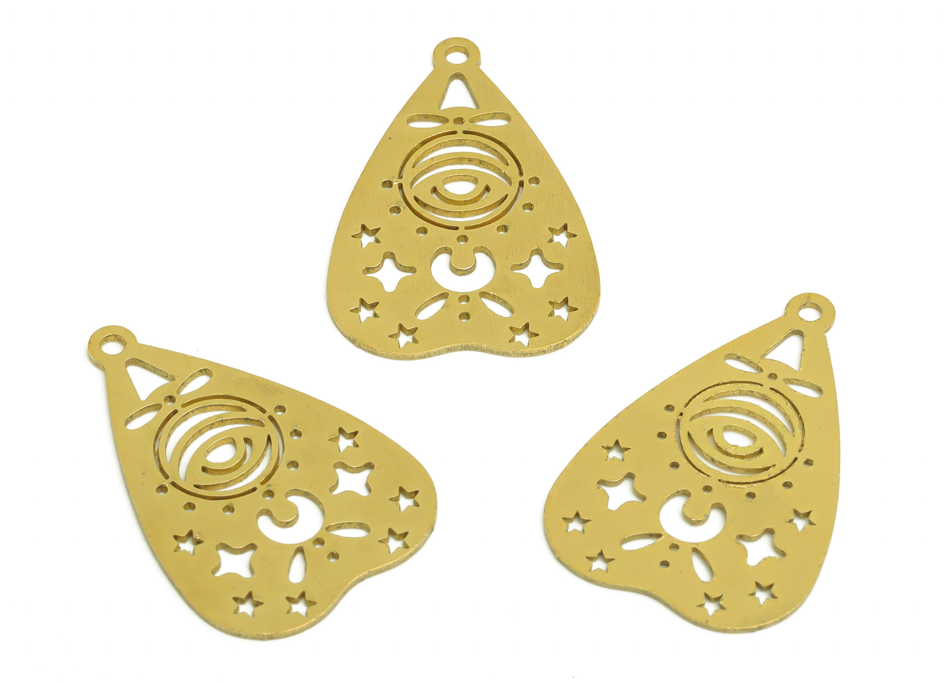 Brass Heart Eye Earring Charms - Raw Brass Heart Star Charms and Pendant - Earring Finding - Jewelry Making Supplies - 30x20x0.7mm - PP10355 - DOMEDBAZAAR