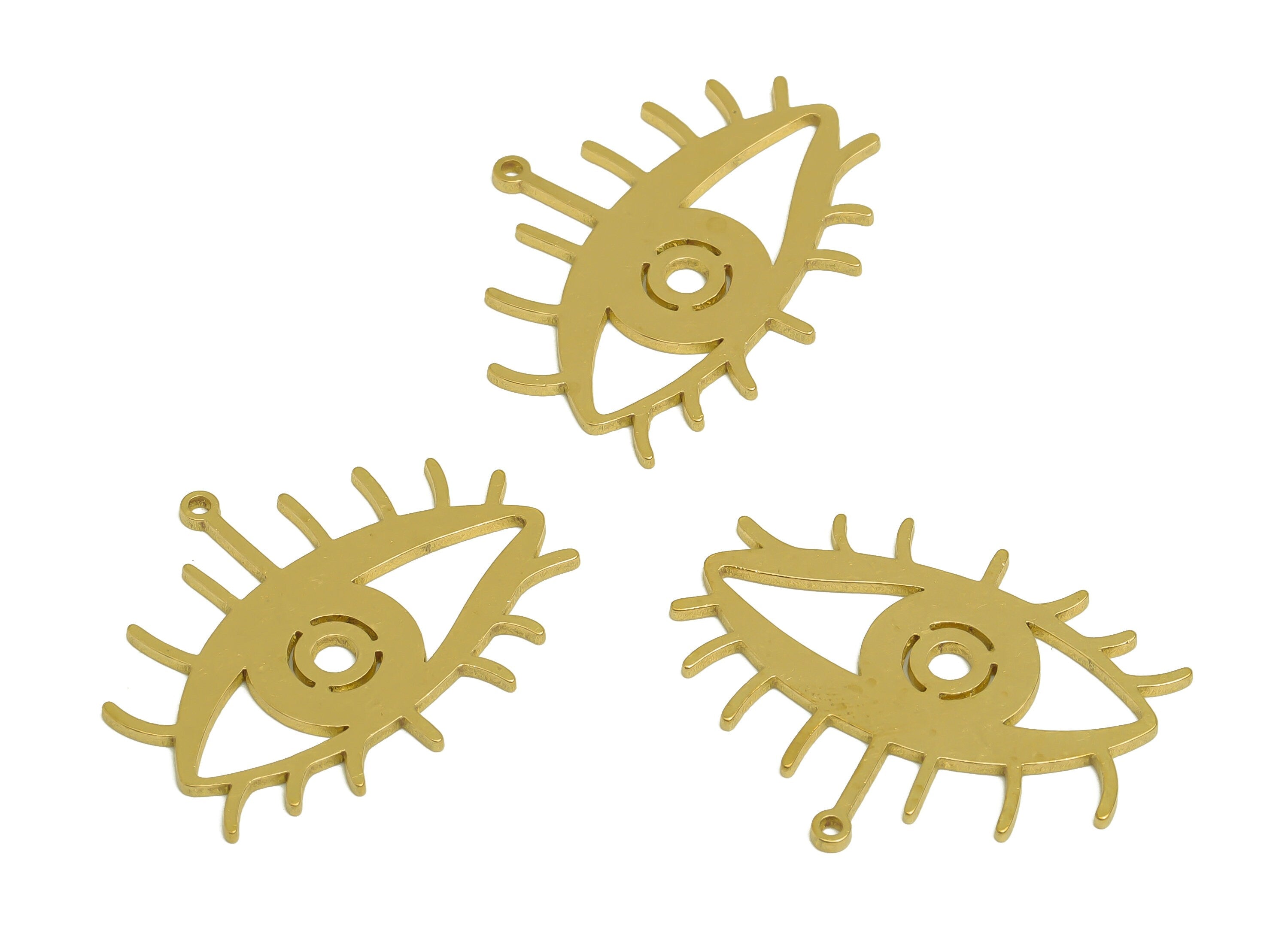Brass Eye Earring Charms - Raw Brass Eyelash Pendant - Brass Hollow Eye Charms - Earring Findings - Jewelry Supplies - 29x24x1.1mm - PP10438 - DOMEDBAZAAR