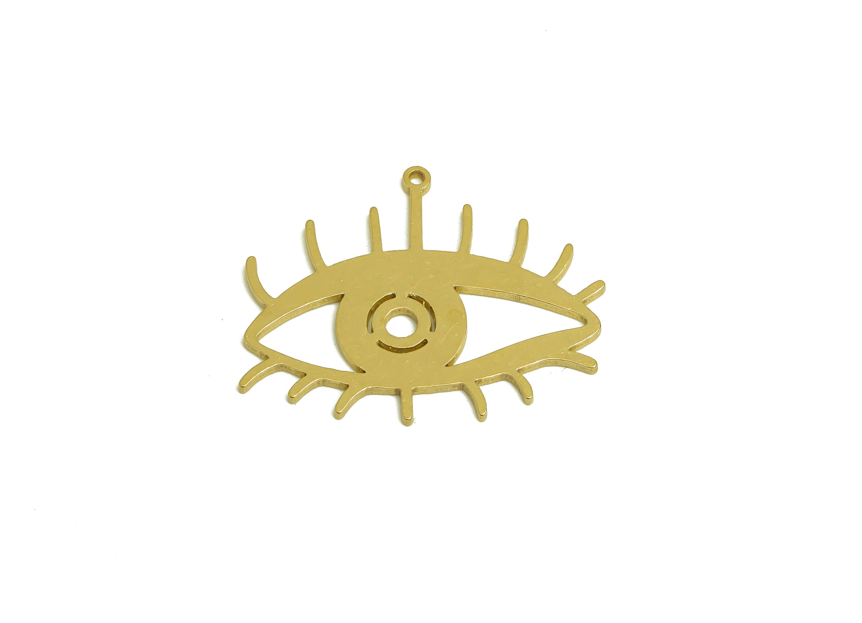 Brass Eye Earring Charms - Raw Brass Eyelash Pendant - Brass Hollow Eye Charms - Earring Findings - Jewelry Supplies - 29x24x1.1mm - PP10438 - DOMEDBAZAAR