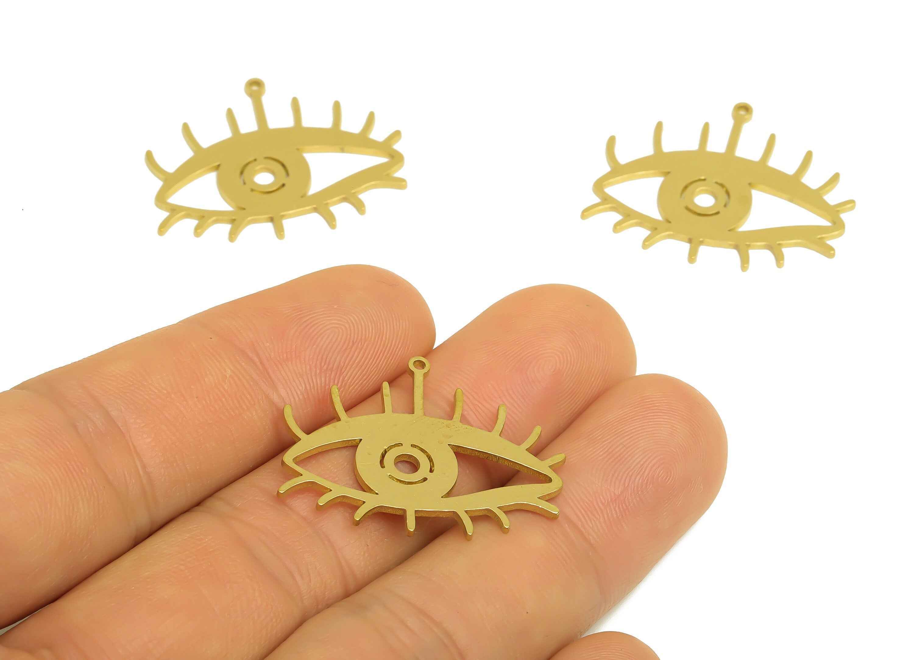 Brass Eye Earring Charms - Raw Brass Eyelash Pendant - Brass Hollow Eye Charms - Earring Findings - Jewelry Supplies - 29x24x1.1mm - PP10438 - DOMEDBAZAAR