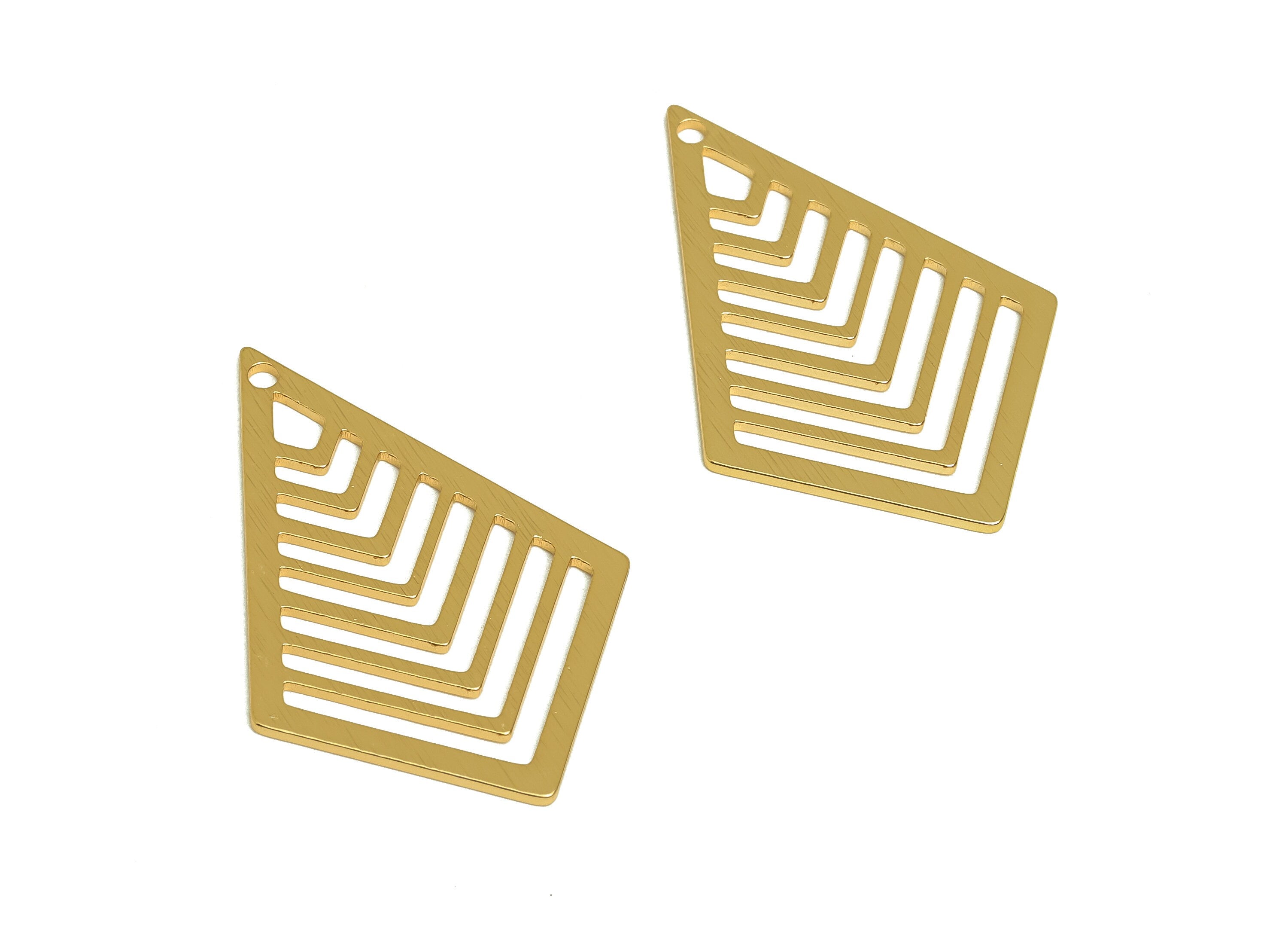 Brass Diamond Charms - Raw Brass Textured Rhombic Earring Charm - Brass Geometry Pendant - Kc Gold Tone Plating - 40x27x1mm - PP10450 - DOMEDBAZAAR