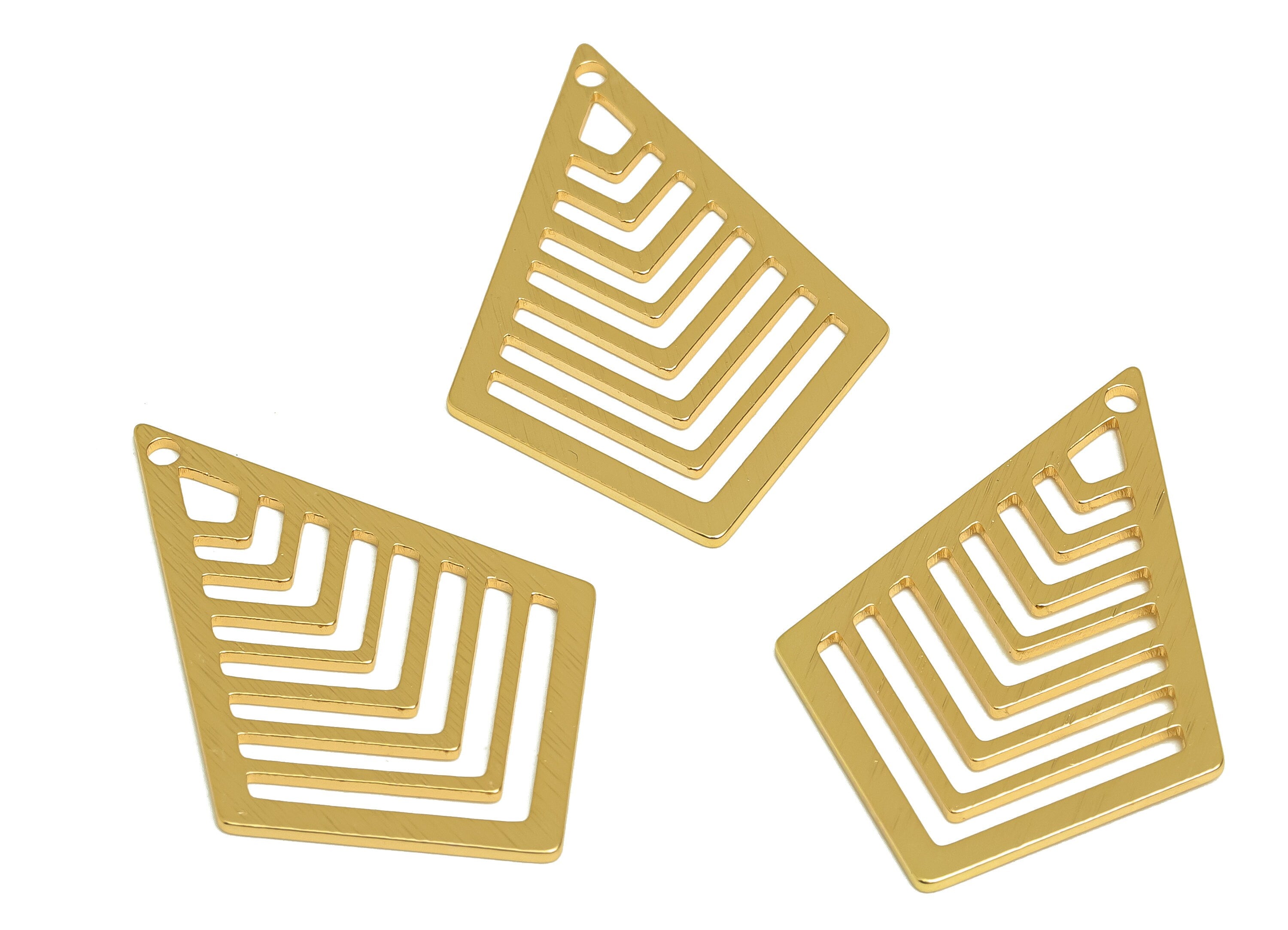 Brass Diamond Charms - Raw Brass Textured Rhombic Earring Charm - Brass Geometry Pendant - Kc Gold Tone Plating - 40x27x1mm - PP10450 - DOMEDBAZAAR
