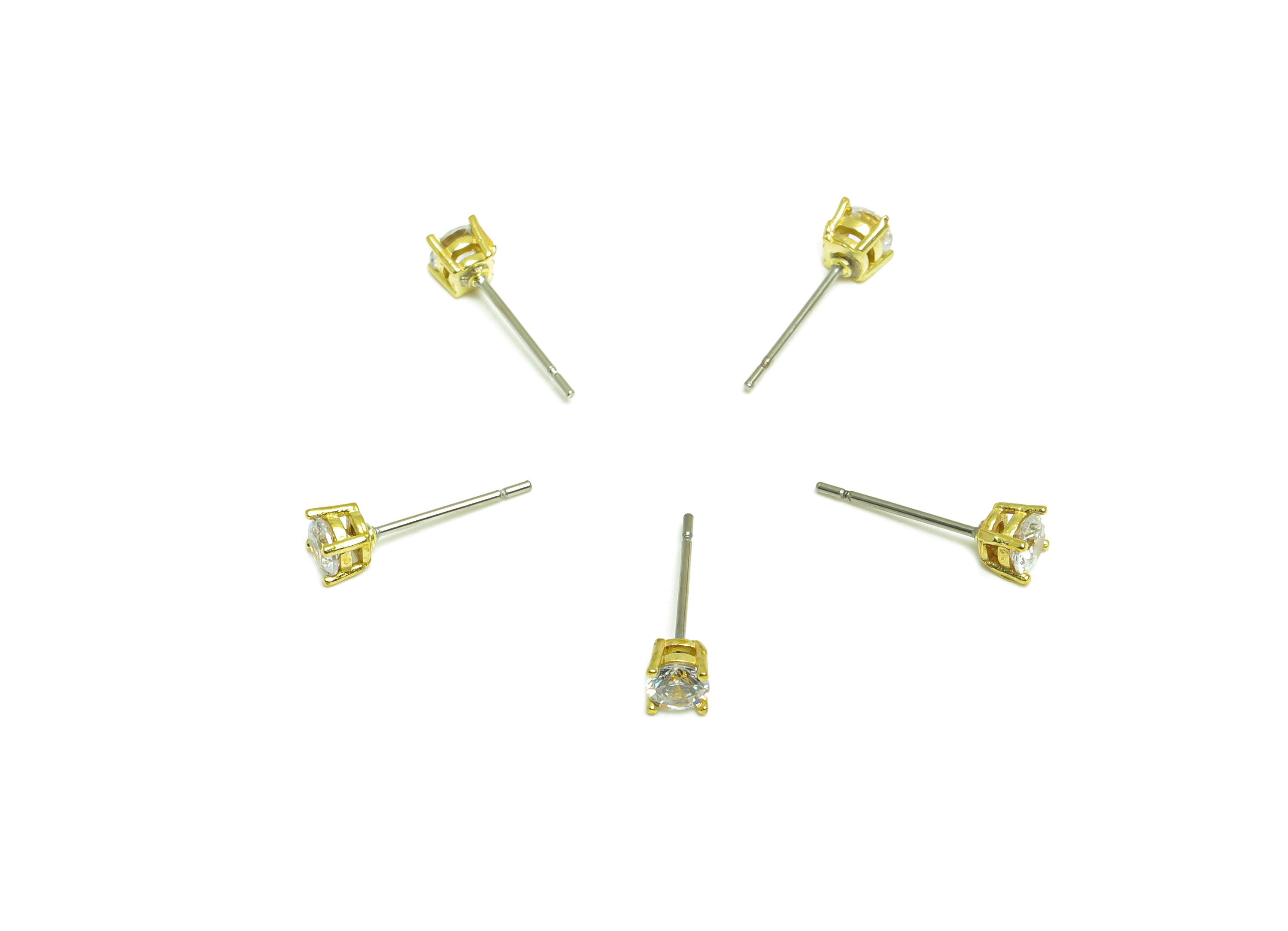 Brass Diamond Earring Post - Raw Brass Cubic Zircon Earring Post - Brass Minimalist Zircon Earring Post - Steel Stud - 15x4x4mm -PP10103 - DOMEDBAZAAR