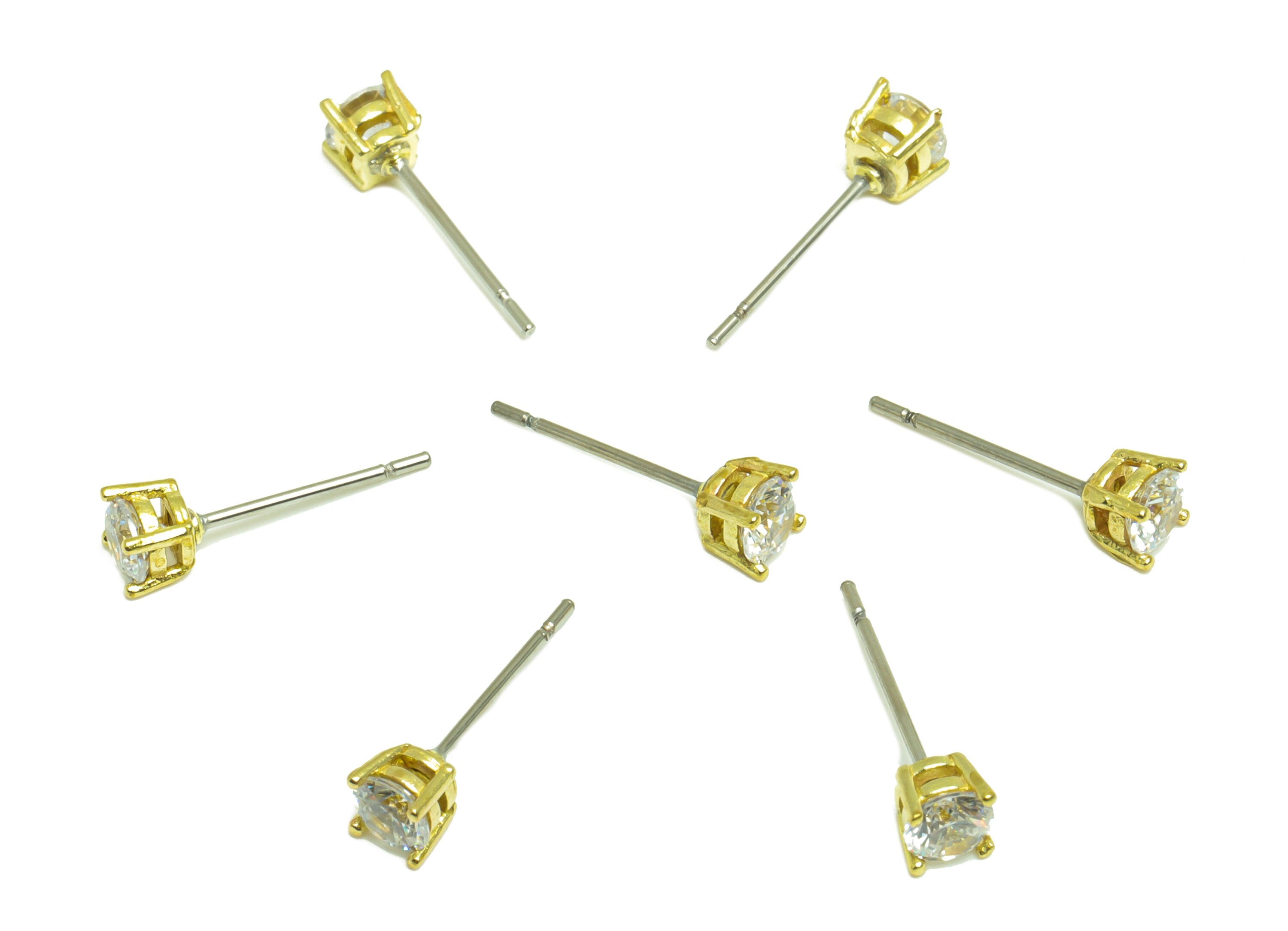 Brass Diamond Earring Post - Raw Brass Cubic Zircon Earring Post - Brass Minimalist Zircon Earring Post - Steel Stud - 15x4x4mm -PP10103 - DOMEDBAZAAR