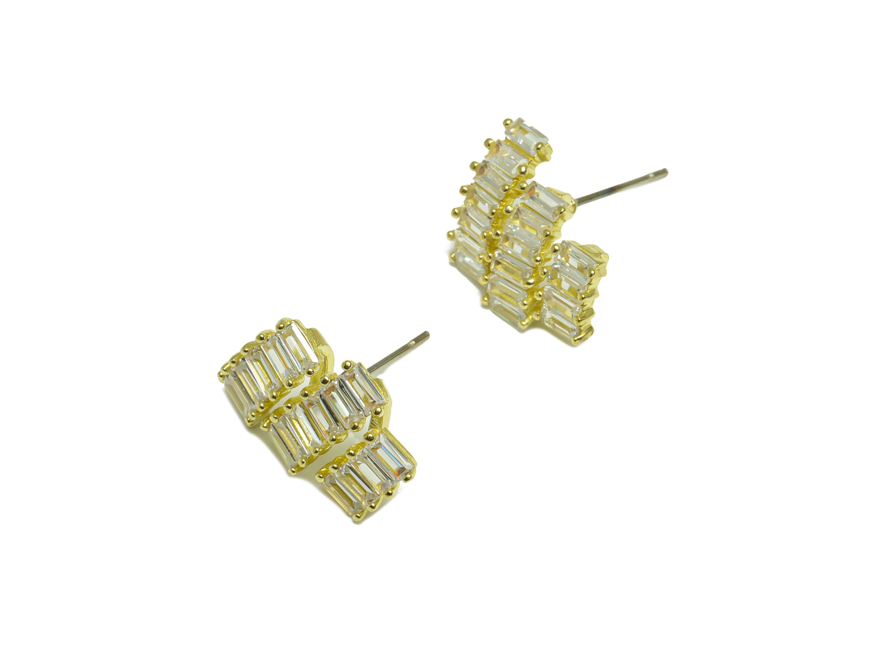 Brass CZ Rectangle Earring Post - Raw Brass Cake Cubic Zircon Earring Post - Brass Zircon Earring Post - Steel Stud - 18.1x15x6mm - PP10104 - DOMEDBAZAAR