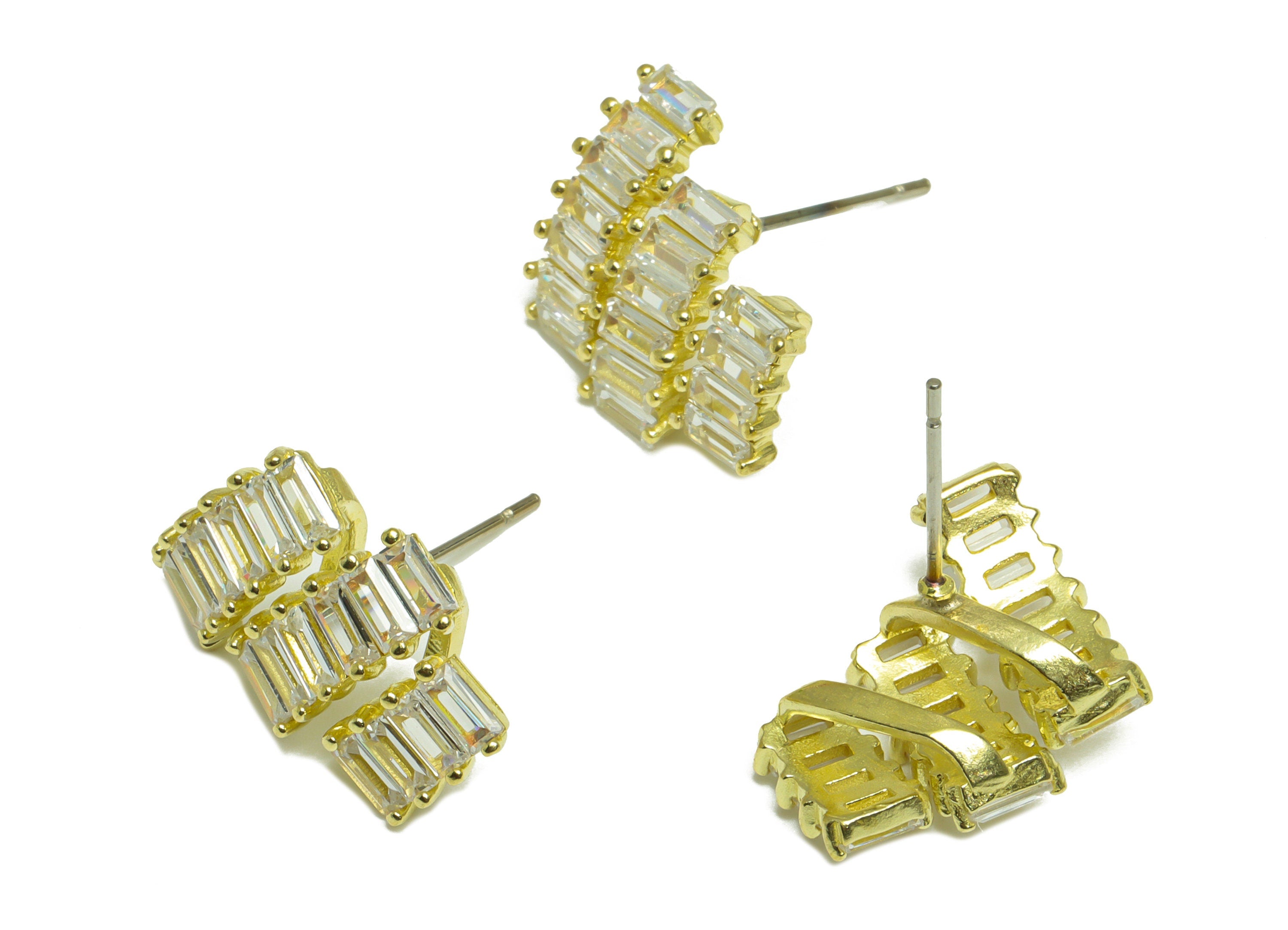 Brass CZ Rectangle Earring Post - Raw Brass Cake Cubic Zircon Earring Post - Brass Zircon Earring Post - Steel Stud - 18.1x15x6mm - PP10104 - DOMEDBAZAAR