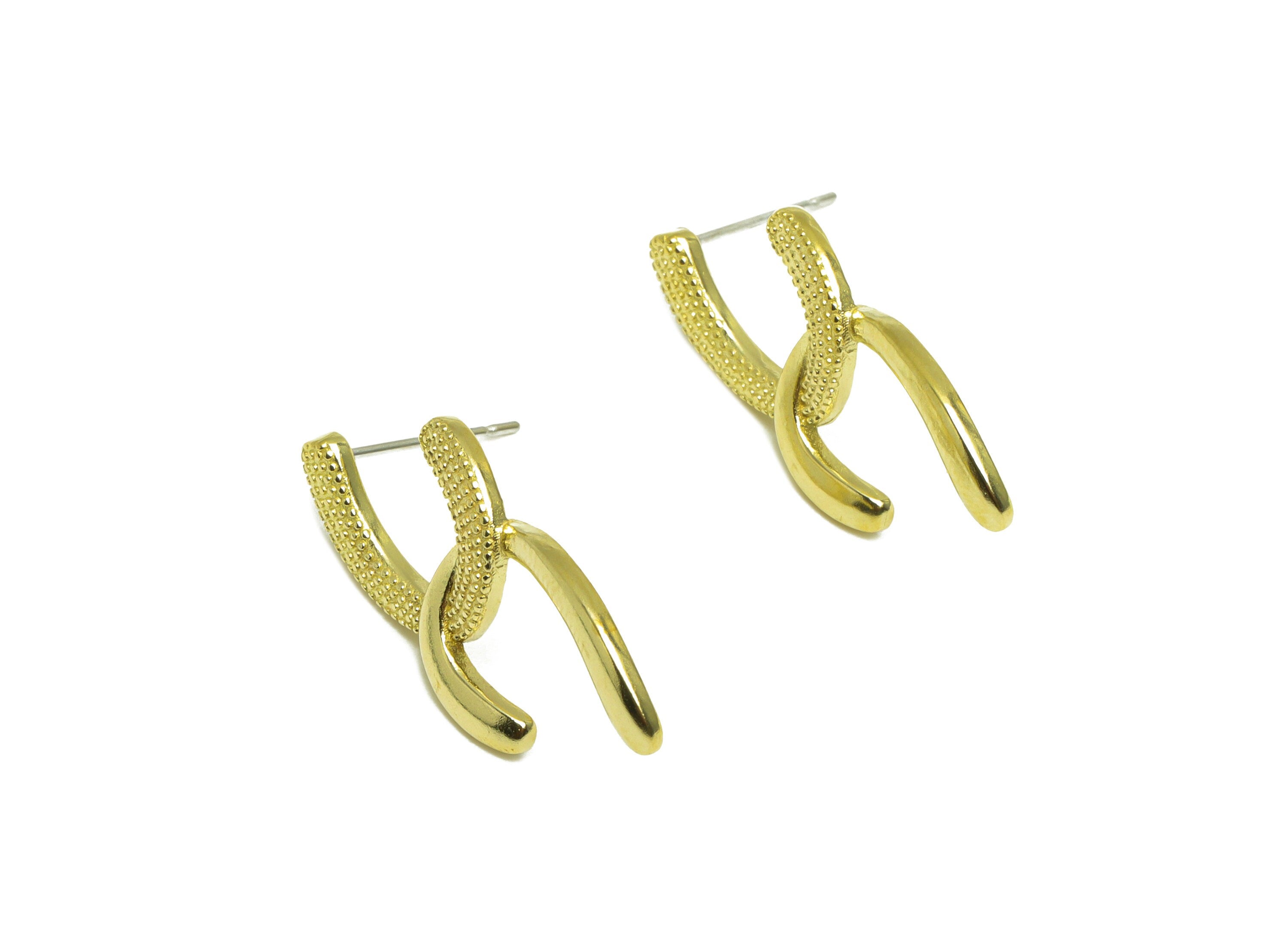 Brass C Wire Earring Interlock Post - Raw Brass Textured C Earring Post - Brass Link C Earring Post - Brass Steel Stud - 32x13x2mm - PP10056 - DOMEDBAZAAR