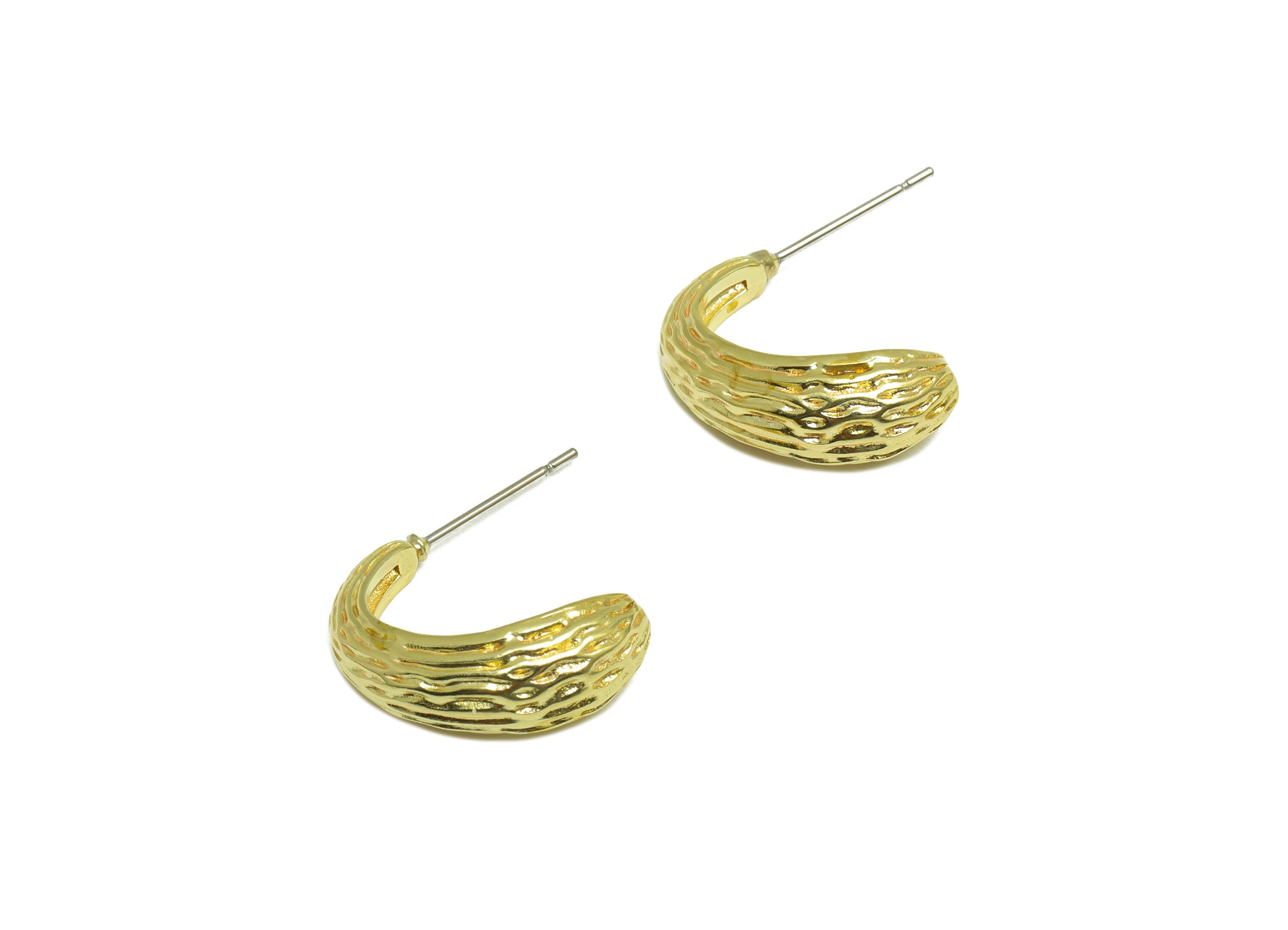 20mm Brass Teardrop Earring Post - Raw Brass Curved Drop Earring Post - Textured Thick Earring Post - Drop Steel Stud - 20x19x7mm -PP10062 - DOMEDBAZAAR