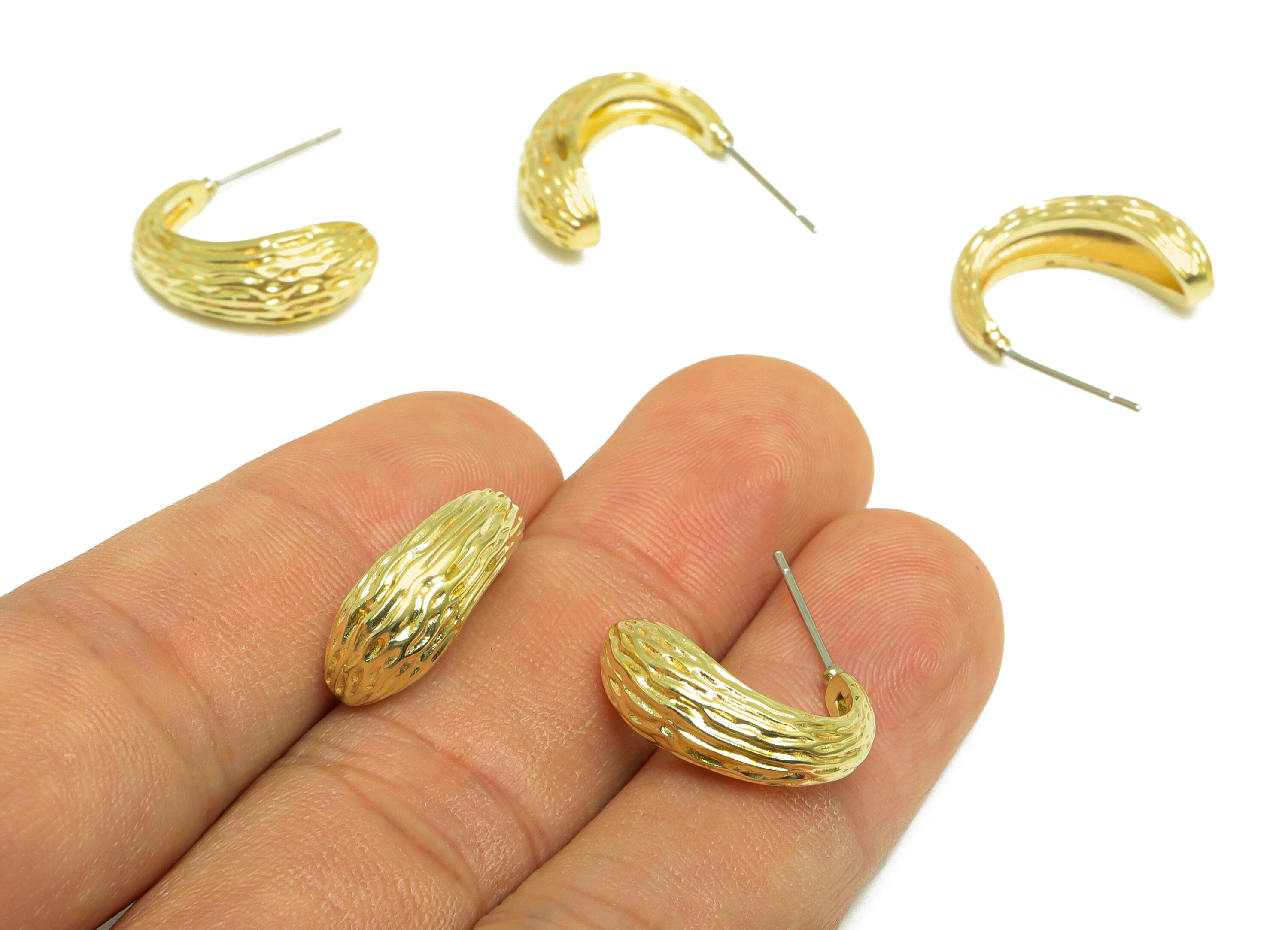 20mm Brass Teardrop Earring Post - Raw Brass Curved Drop Earring Post - Textured Thick Earring Post - Drop Steel Stud - 20x19x7mm -PP10062 - DOMEDBAZAAR