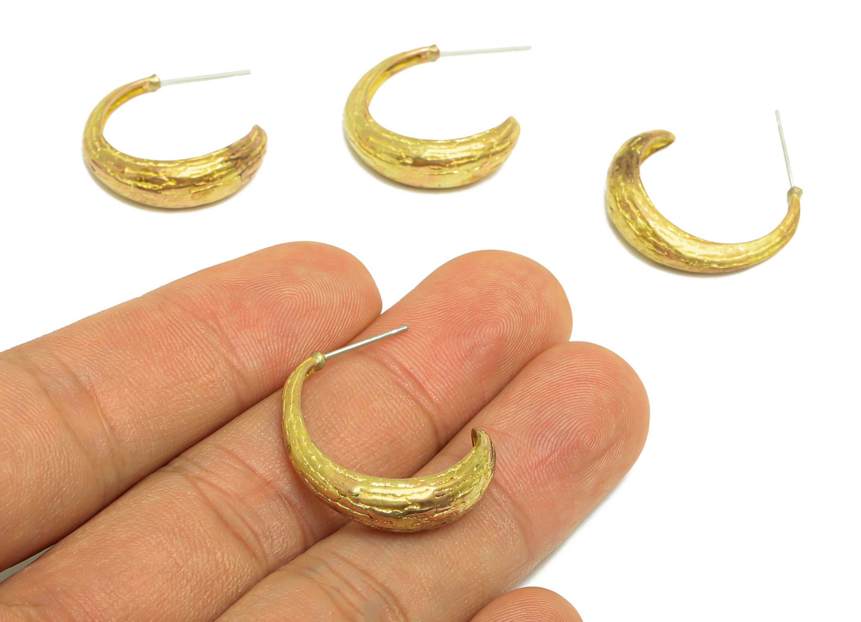 25mm Brass Teardrop Earring Post - Raw Brass C Hoop Earring Post - Hoop Thick Earring Post - Drop Steel Stud - 25x22x6mm -PP10061 - DOMEDBAZAAR