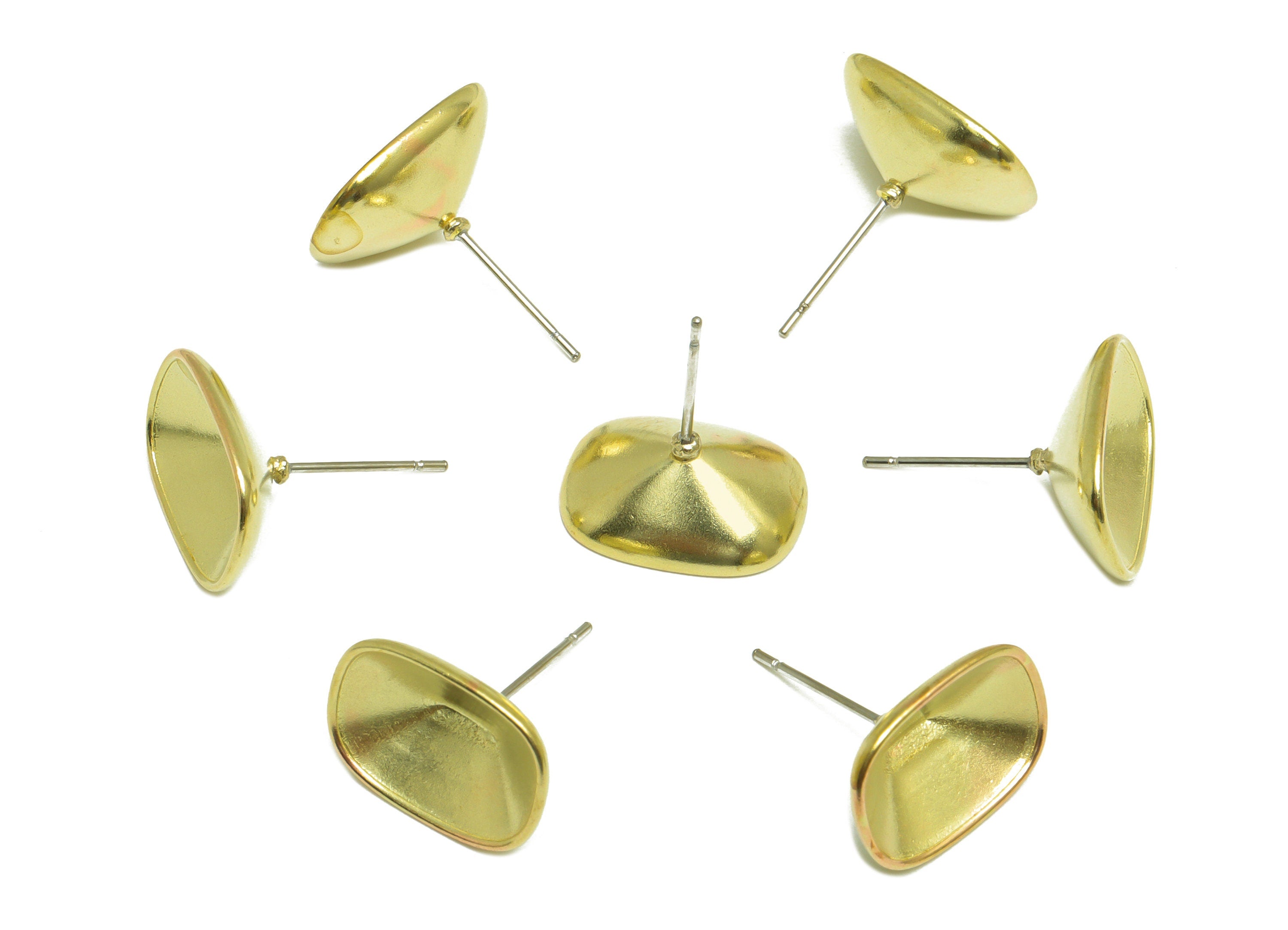 Brass Rectangle Earring Post - Raw Brass Oval Rectangle Earring Post - Brass Geometry Earring Post For Diamond - 15.5x11.5x6.6mm - PP10065 - DOMEDBAZAAR