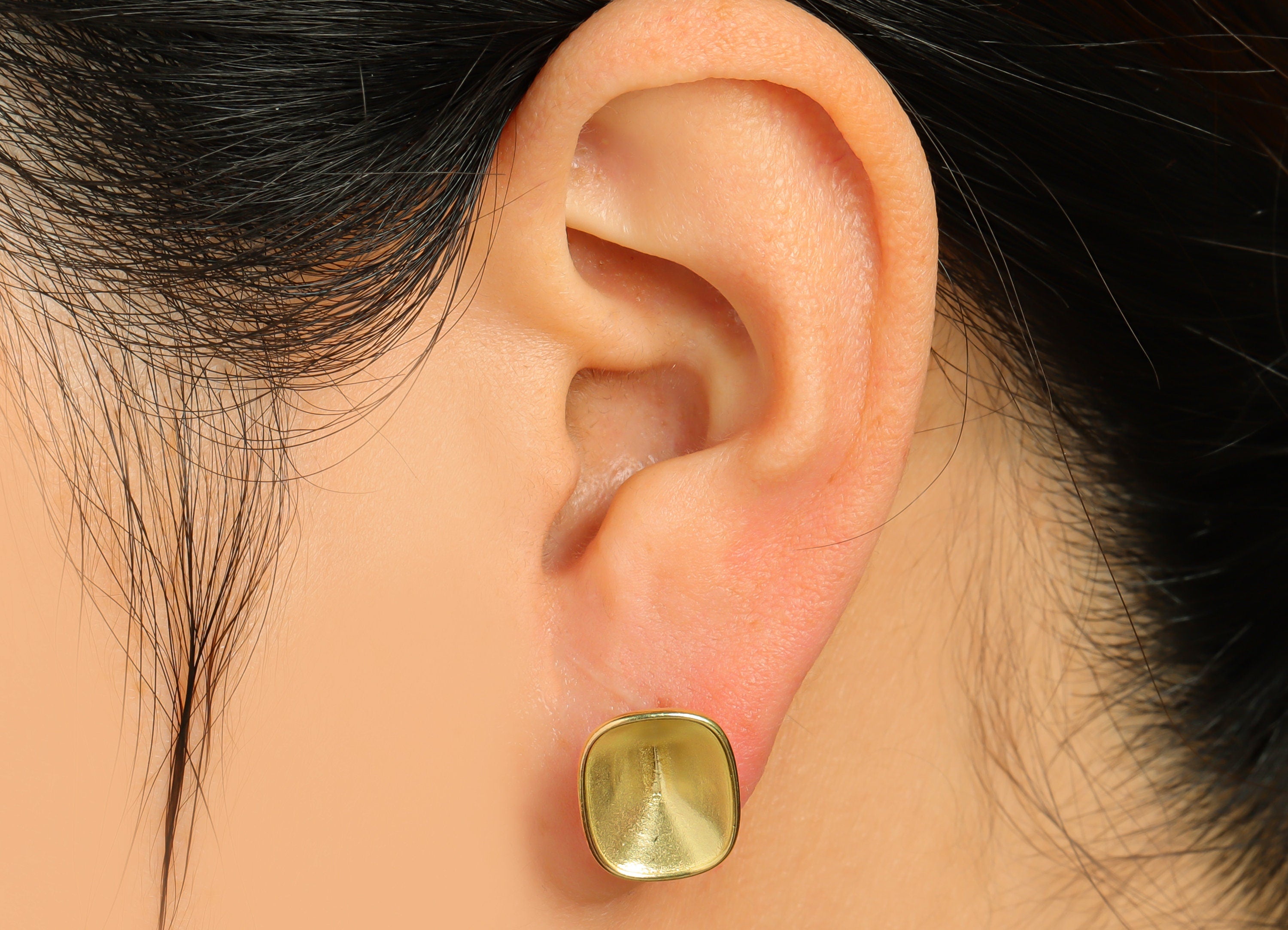 Brass Rectangle Earring Post - Raw Brass Oval Rectangle Earring Post - Brass Geometry Earring Post For Diamond - 15.5x11.5x6.6mm - PP10065 - DOMEDBAZAAR