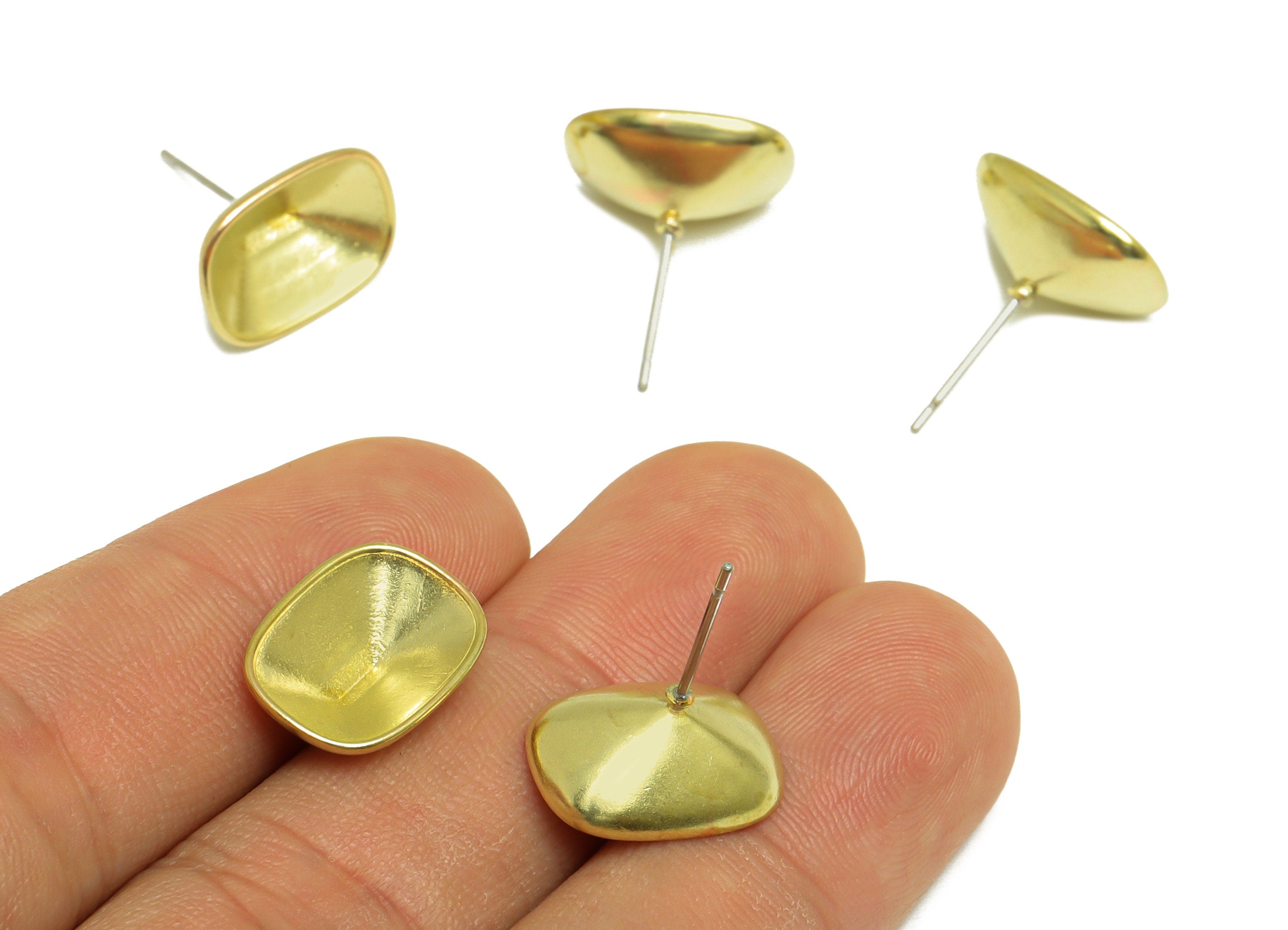 Brass Rectangle Earring Post - Raw Brass Oval Rectangle Earring Post - Brass Geometry Earring Post For Diamond - 15.5x11.5x6.6mm - PP10065 - DOMEDBAZAAR