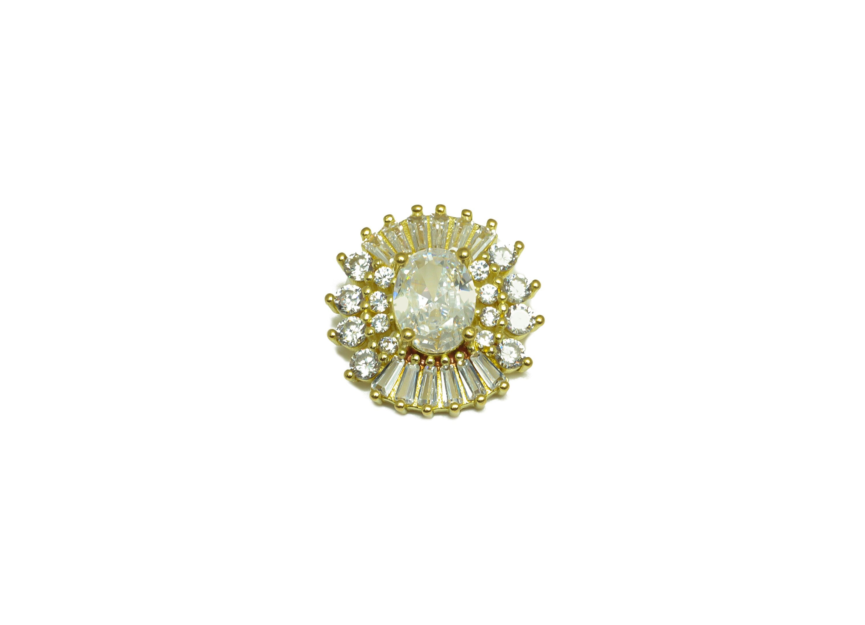 Brass CZ Oval Pendant - Raw Brass Round Cubic Zircon Charm - Brass Circle Pendant - For Necklace - Cubic Zircon Charm - 16x16x5mm - PP10074 - DOMEDBAZAAR