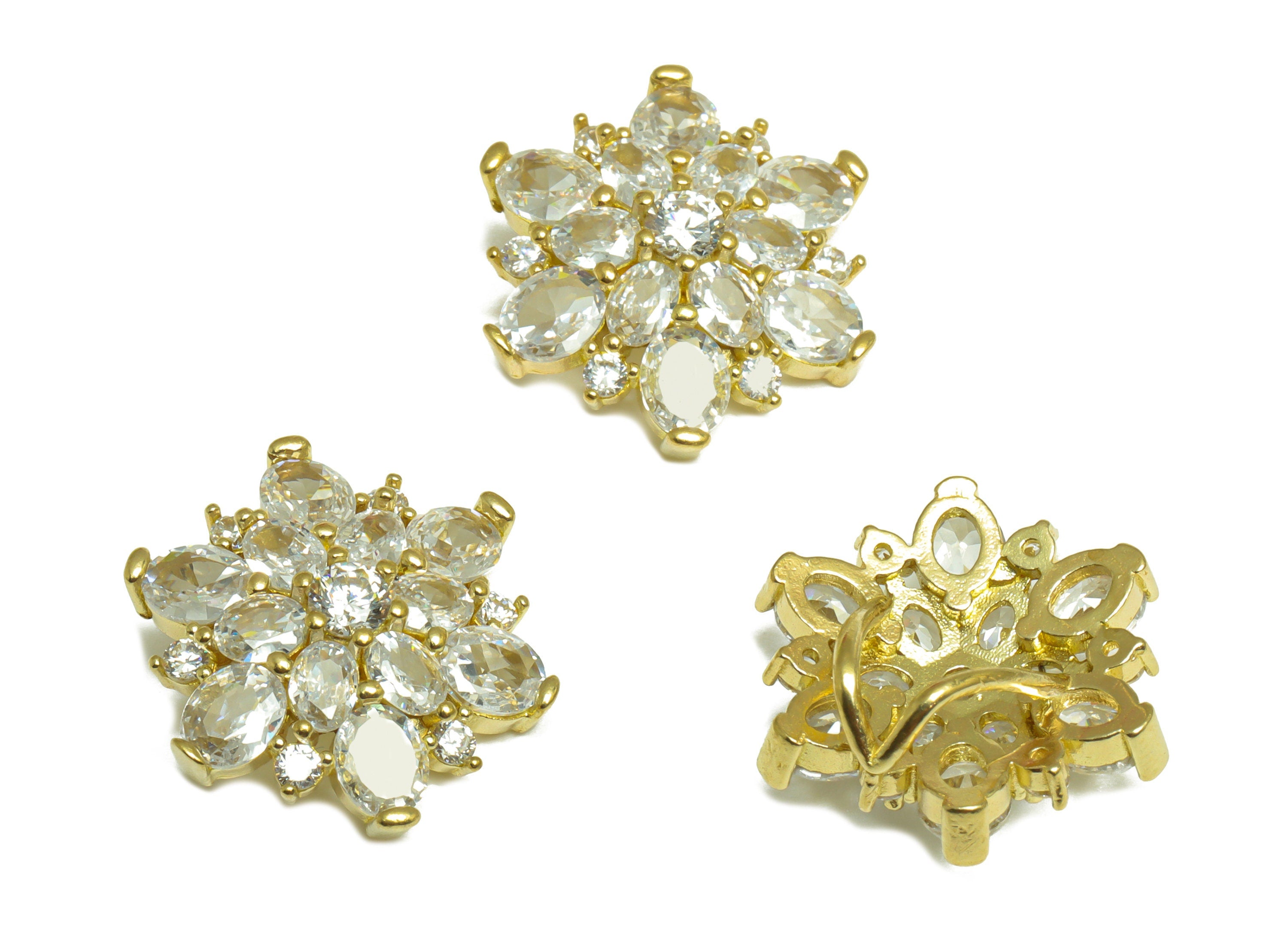 Brass CZ Flower Hairclip Charm - Raw Brass Oval Hairclip Cubic Zircon Charm - Brass Circle Pendant - For Necklace - 20x20x6mm - PP10100 - DOMEDBAZAAR