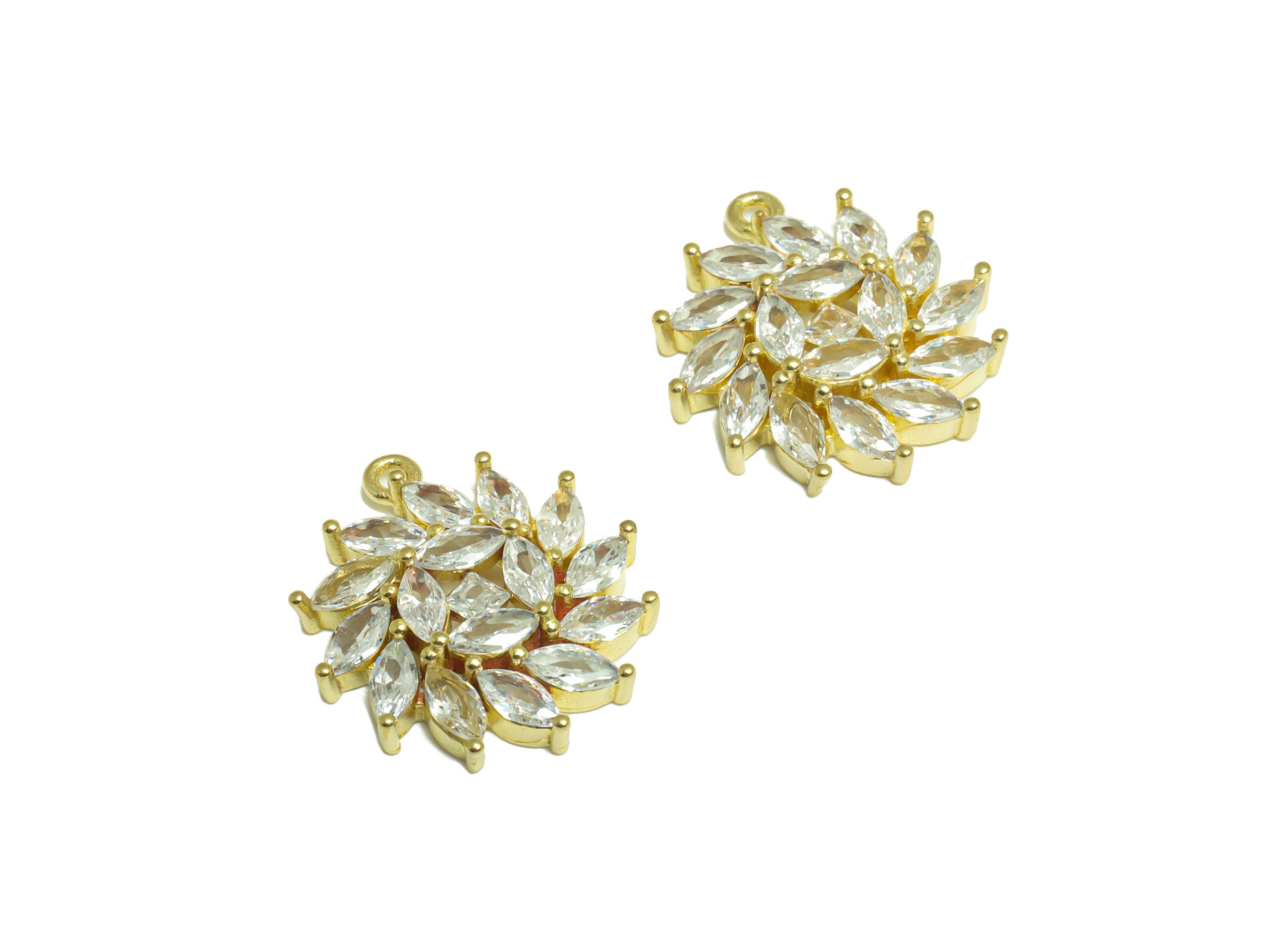 Brass CZ Flower Pendant - Raw Brass Marquise Cubic Zircon Charm - Brass Diamond Pendant - Cubic Zircon Charm - 20x18.2x4.5mm - PP10111 - DOMEDBAZAAR