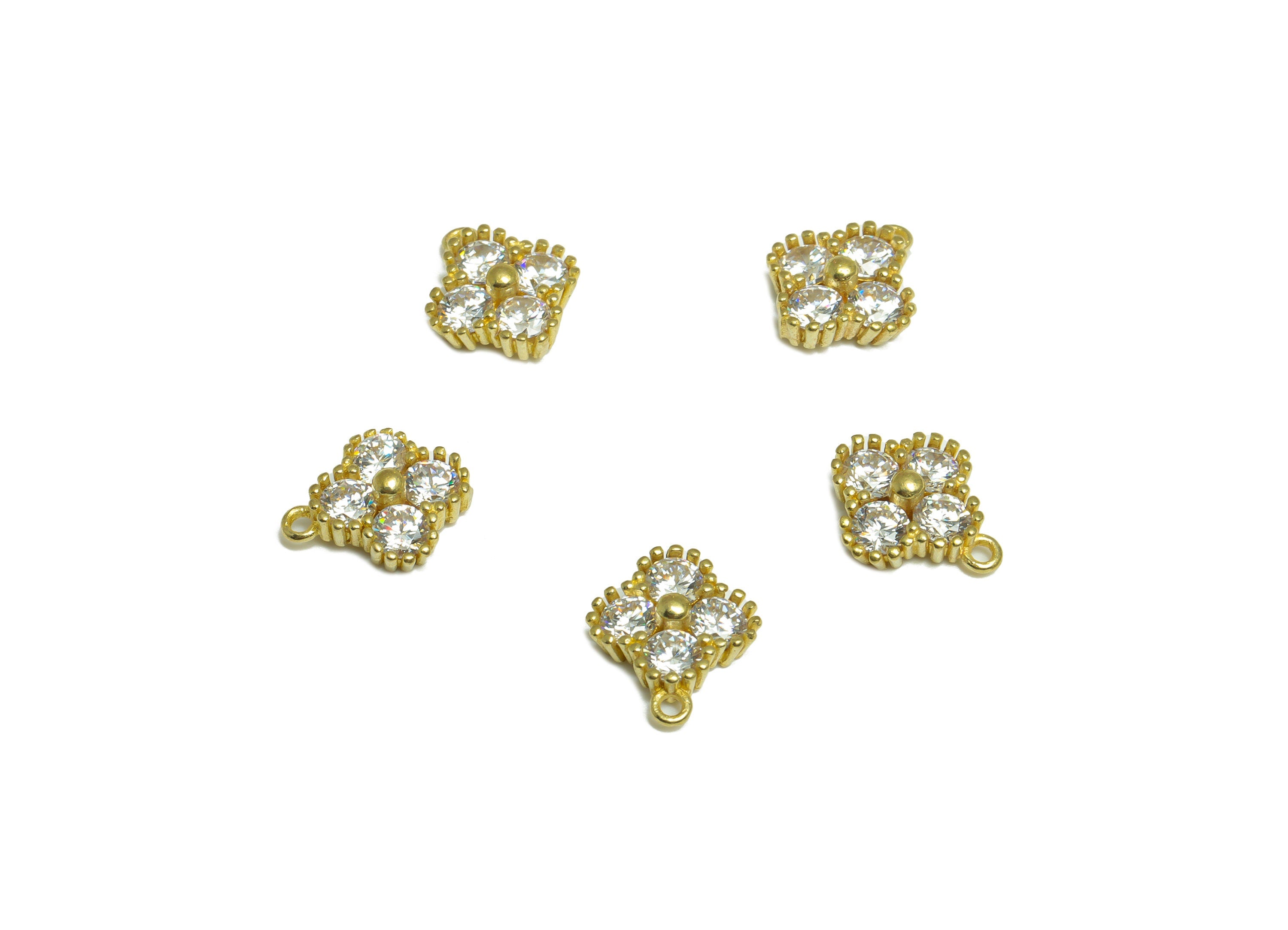 Brass CZ Flower Earring Charm - Raw Brass Cubic Zircon Earring Charm - Brass Diamond Pendant - Bracelet Charm - 12x10.5x4.3mm - PP10064 - DOMEDBAZAAR