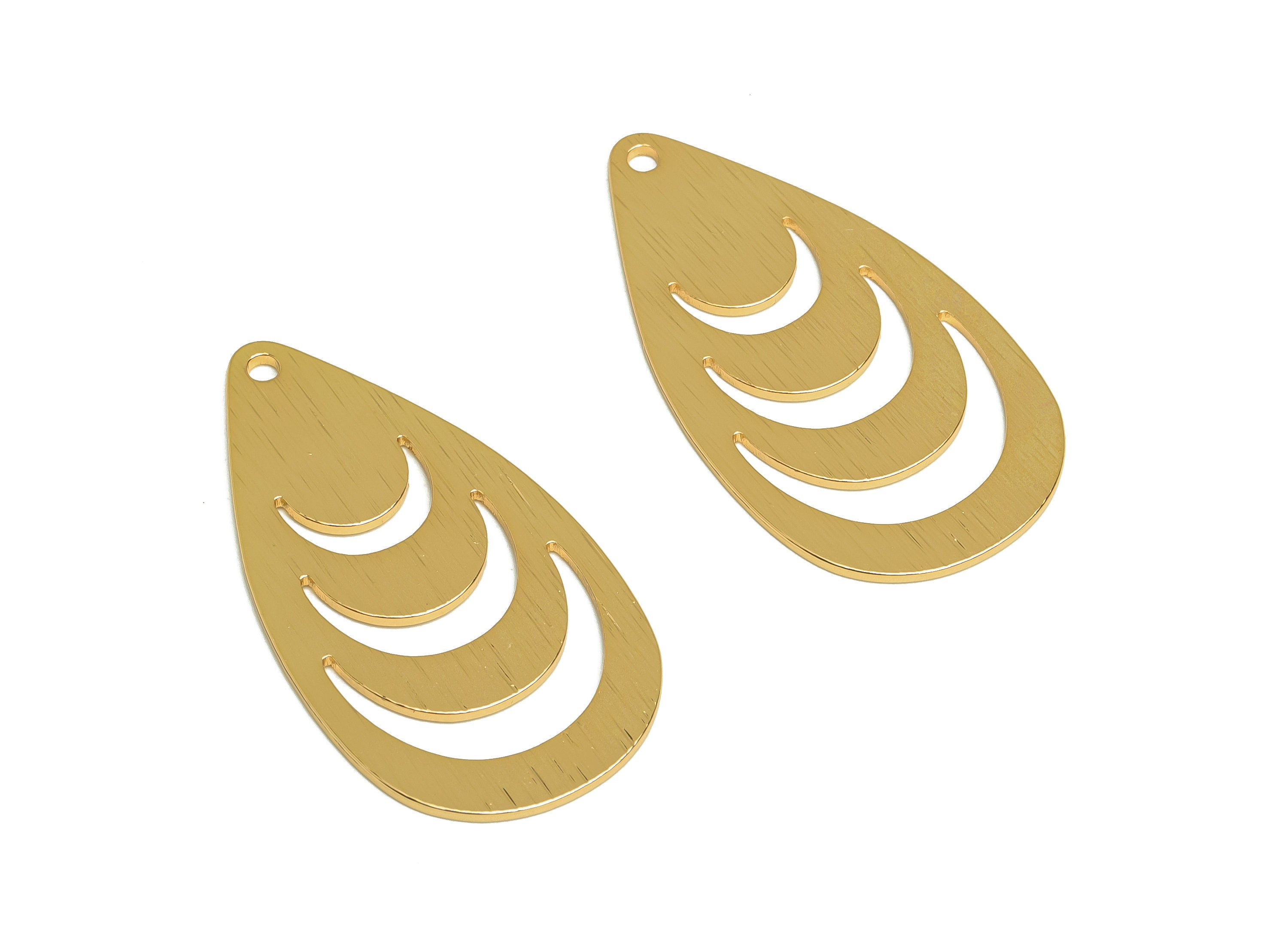Brass Drop Charms - Raw Brass Textured Teardrop Earring Charm - Brass Geometry Pendant - Kc Gold Tone Plating - 40x22x1.1mm - PP10449 - DOMEDBAZAAR