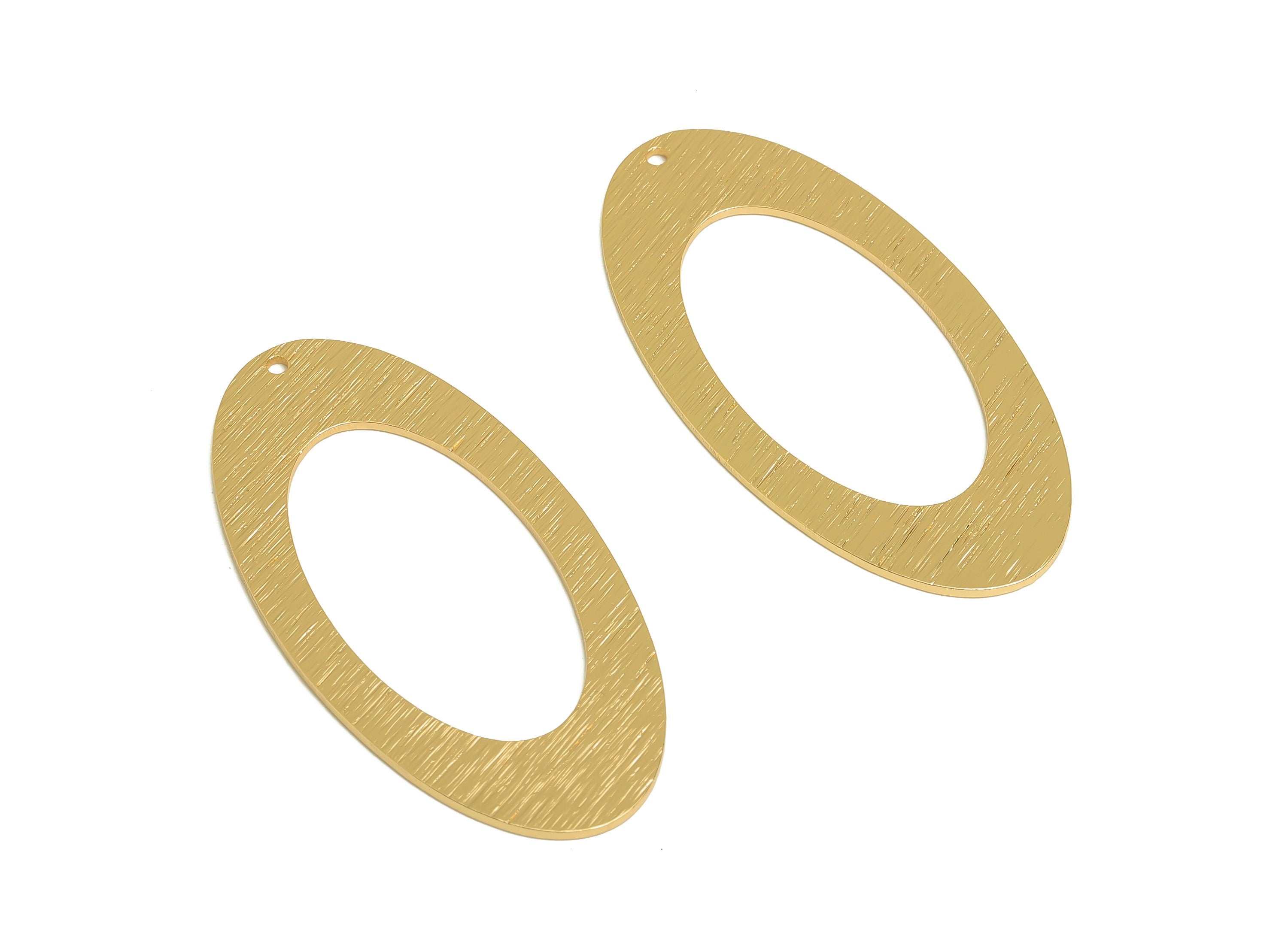 Brass Oval Charms - Raw Brass Textured Oval Earring Charm - Brass Geometry Pendant - Kc Gold Tone Plating - 45x23x1mm - PP10440G - DOMEDBAZAAR