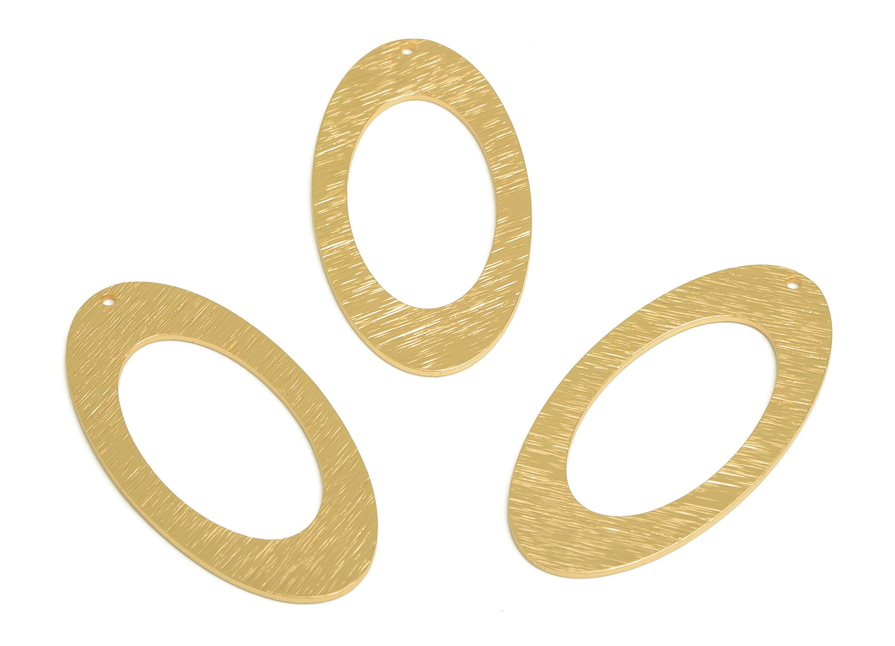 Brass Oval Charms - Raw Brass Textured Oval Earring Charm - Brass Geometry Pendant - Kc Gold Tone Plating - 45x23x1mm - PP10440G - DOMEDBAZAAR