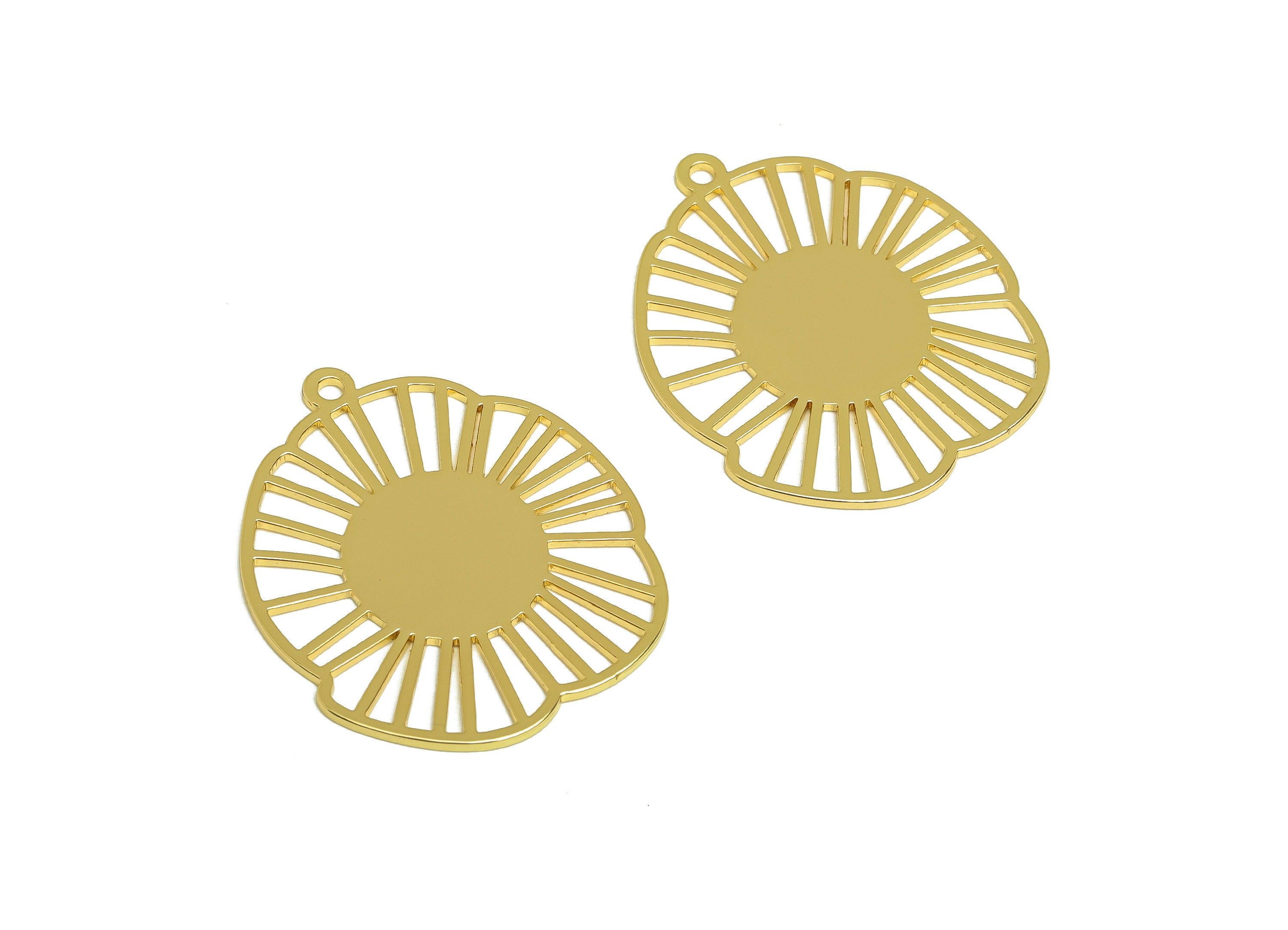 Brass Flower Earring Charms - Raw Brass Botanical Earring Charm - Brass Leaf Pendant - Kc Gold Tone Plating - 35x30x1mm - PP10456 - DOMEDBAZAAR