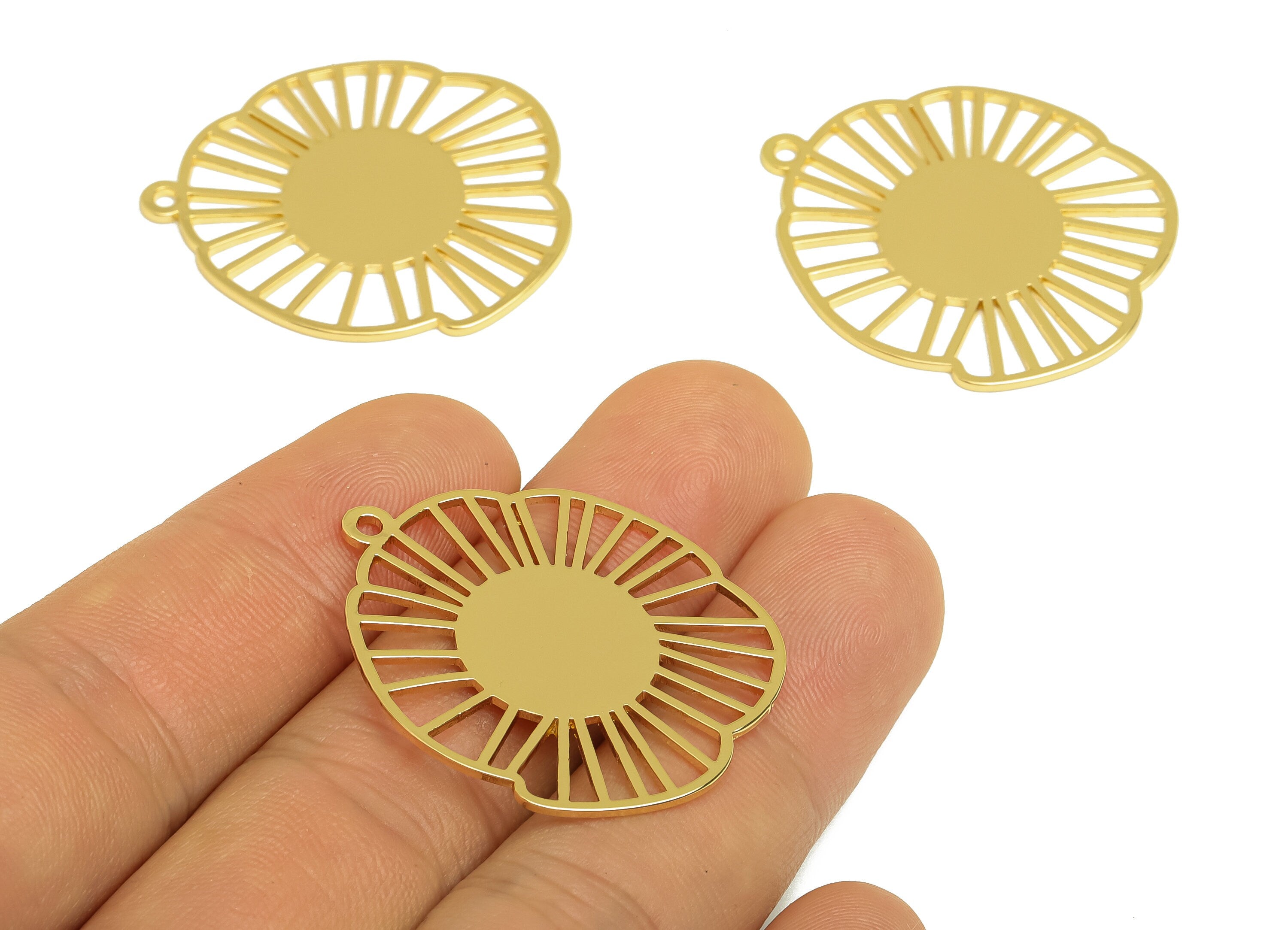 Brass Flower Earring Charms - Raw Brass Botanical Earring Charm - Brass Leaf Pendant - Kc Gold Tone Plating - 35x30x1mm - PP10456 - DOMEDBAZAAR