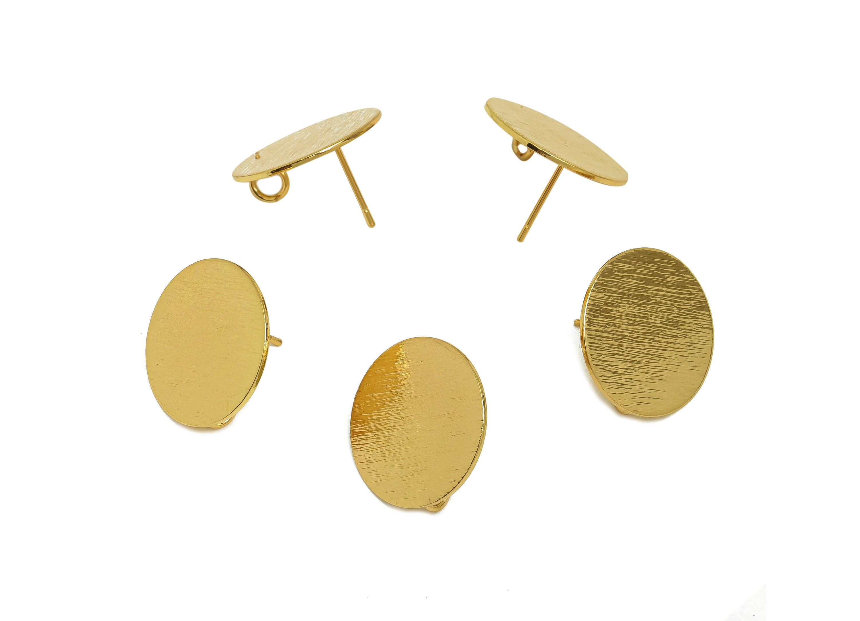 Brass Round Earring Stud - Raw Brass Textured Circle Earring Post - Brass Circle Post With Loop - Kc Gold Tone Plating - 20x20x1mm - PP10443 - DOMEDBAZAAR