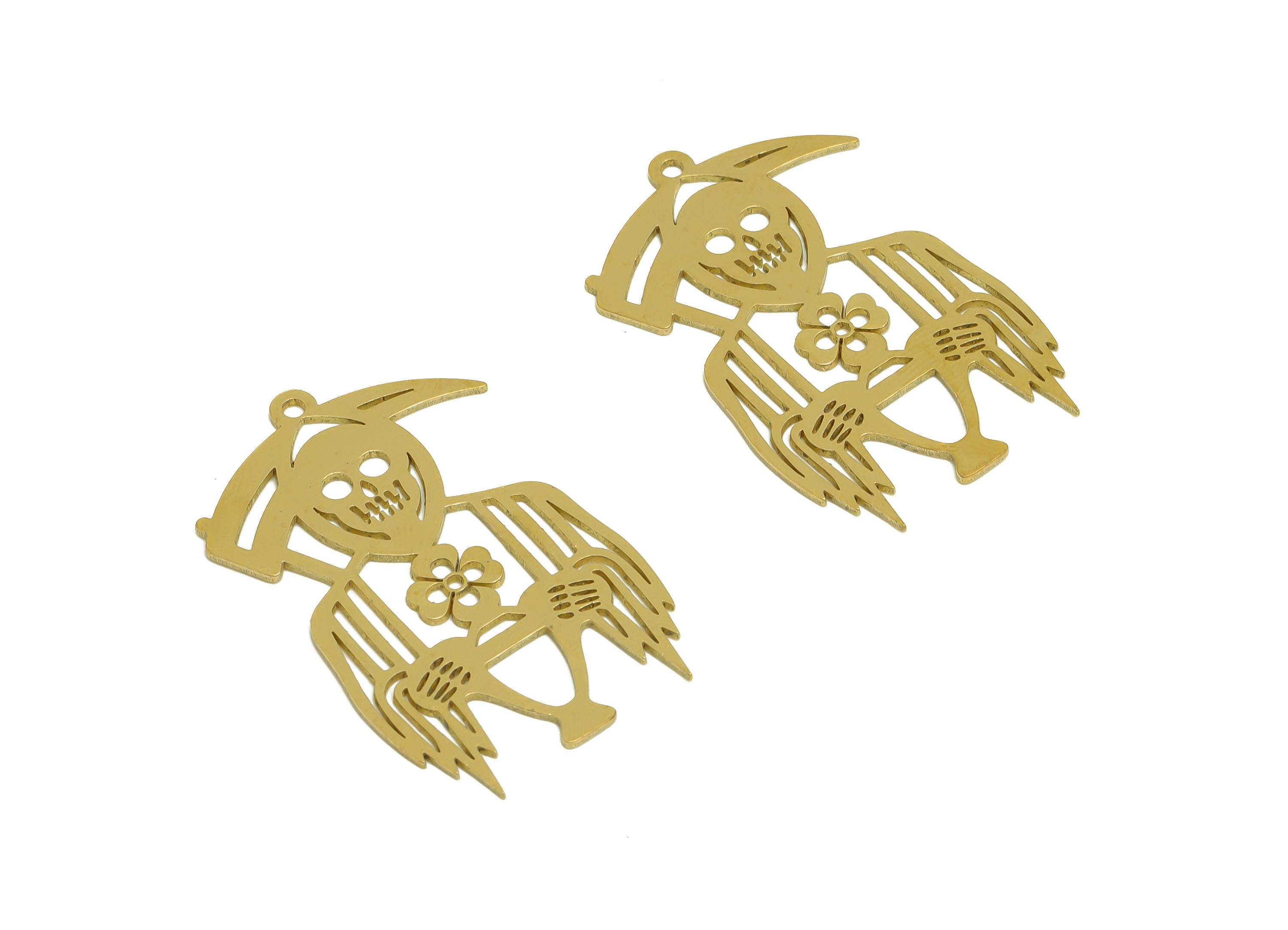 Brass Skull Earring Charms - Raw Brass Skull Earring and Pendant - Earring Findings - Jewelry Making Supplies - 39.6x25.8x0.8mm - PP10356 - DOMEDBAZAAR